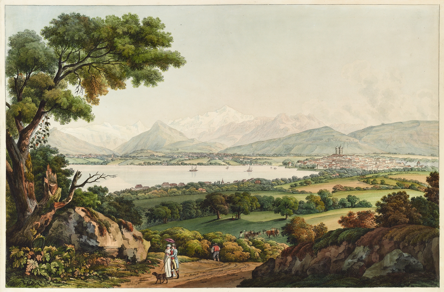 Vue de Genève et du Mont-Blanc, by Carl Ludwig Hackert, public domain