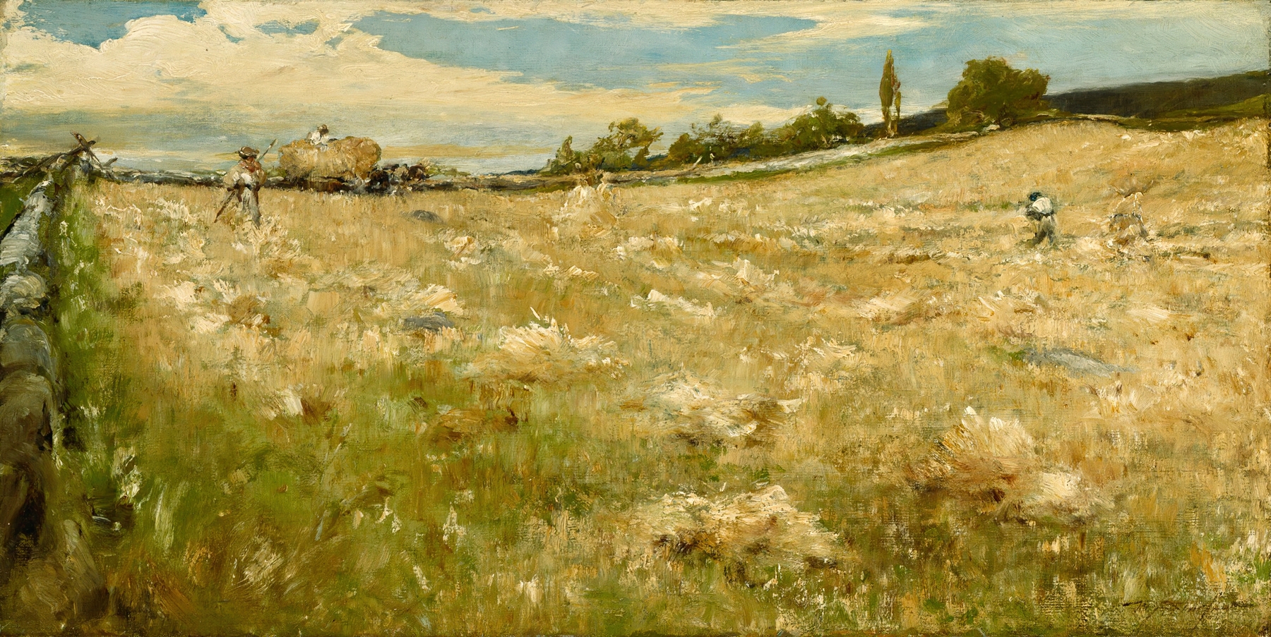 Wheat Fields, Vermont by Walter Shirlaw, oil on canvas depicting golden wheat swaying in the breeze.