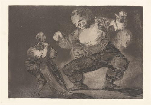 The painting depicts a chaotic scene with various figures representing vice and temptation.