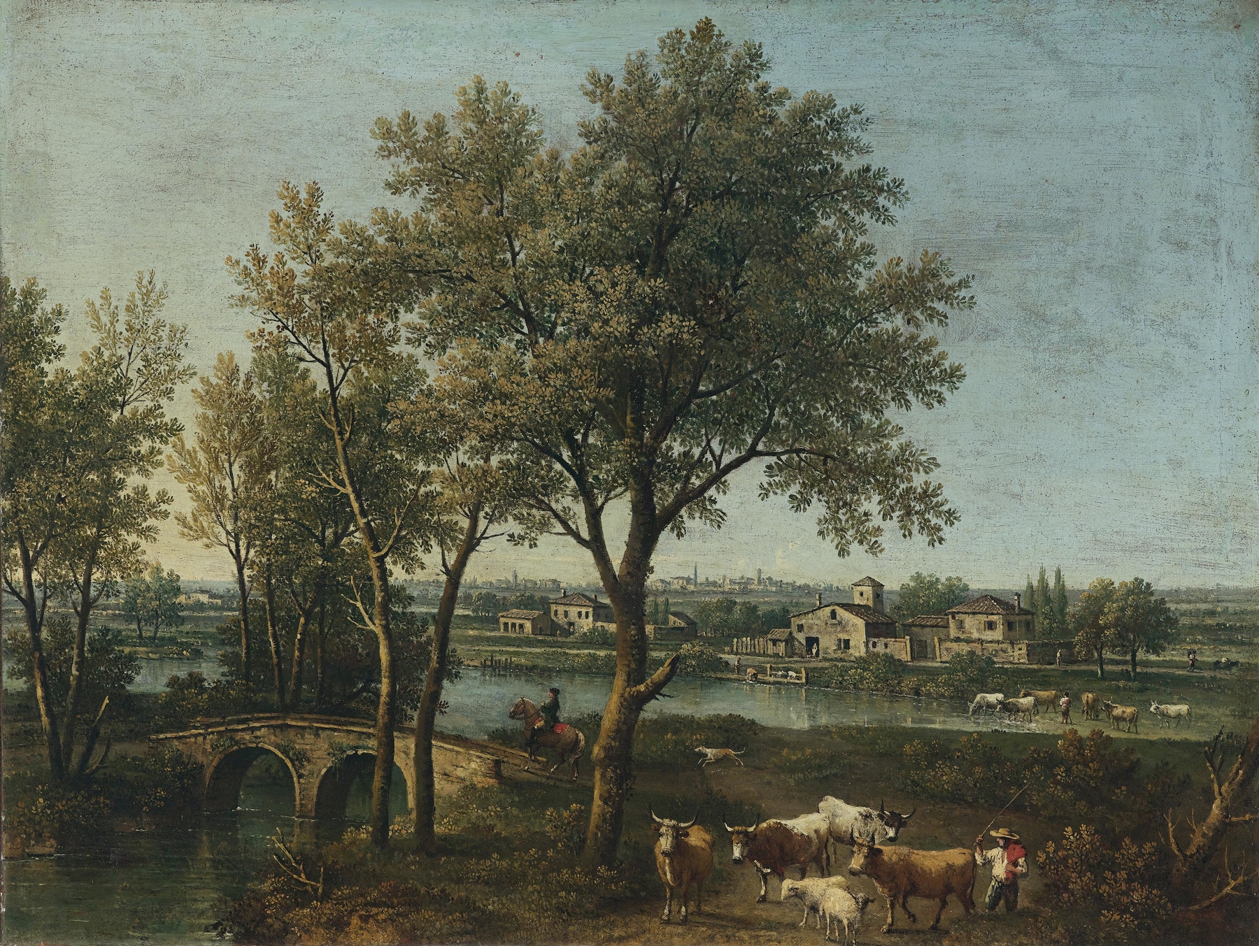 Rococo landscape with a shepherd and flock by Giovanni Battista Cimaroli