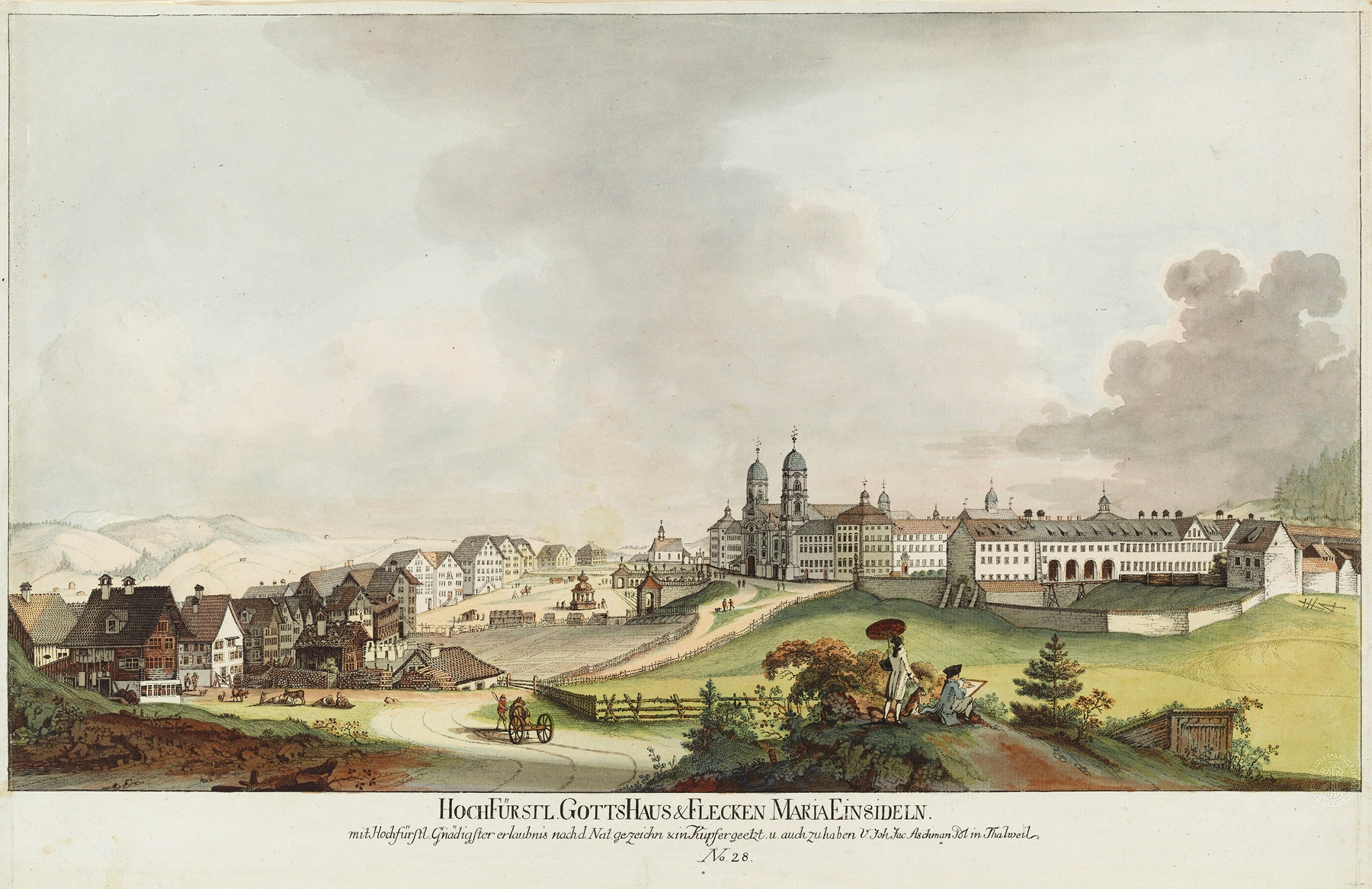 HochFürstl. GottsHaus & Flecken Maria Einsideln, oil on canvas by Johann Jakob Aschmann