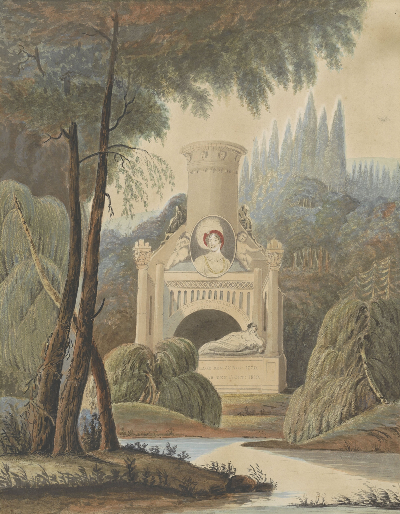 Allegorical grave monument for Louise, Princess of Orange-Nassau, marble sculpture by W. Johnston