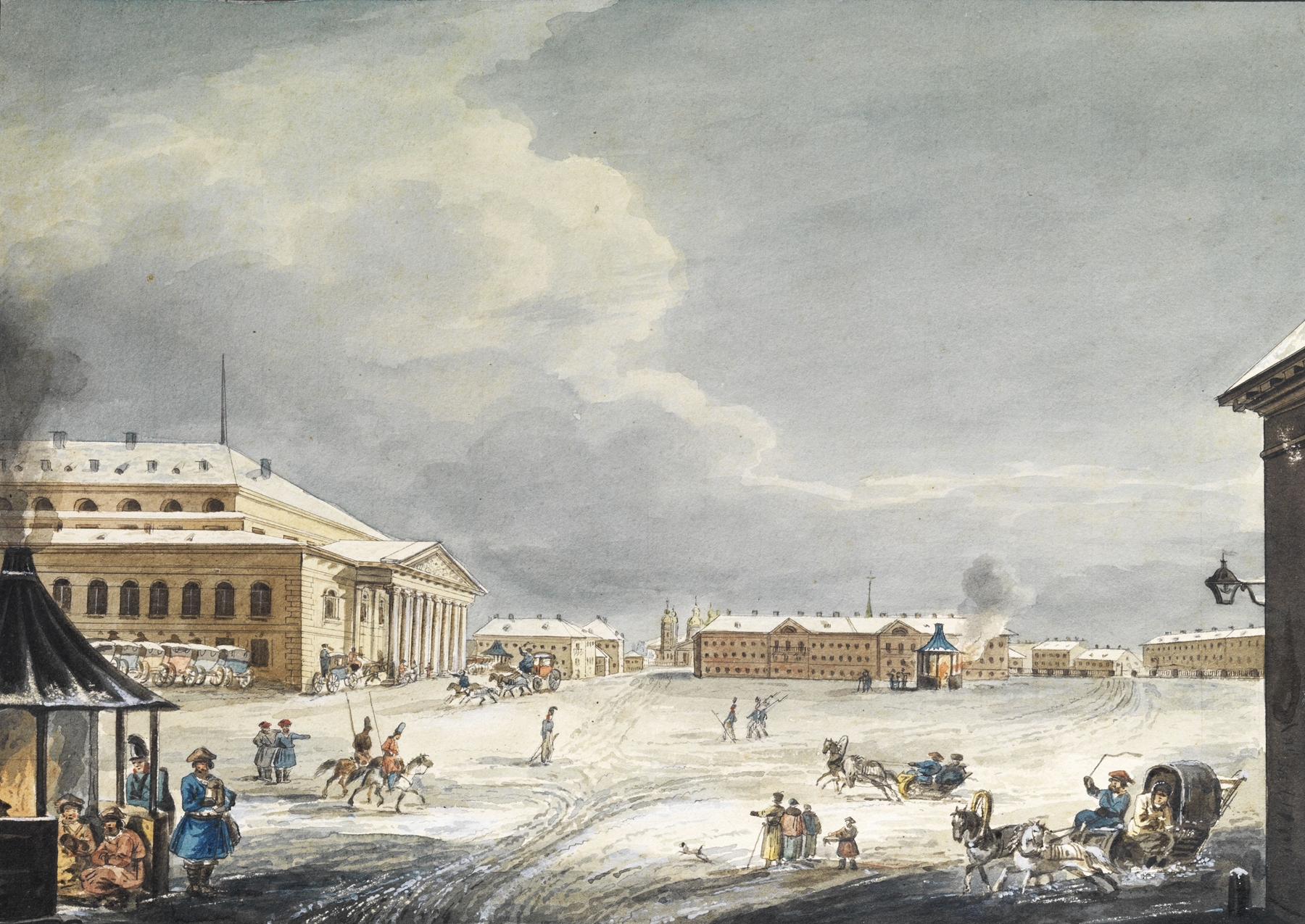 Theaterplatz St Petersburg by Karl Kollmann, genre scene, 1820