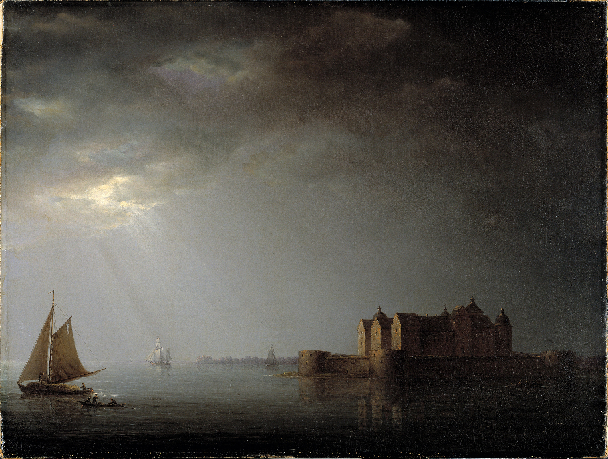 Kalmar Castle by Moonlight, oil on canvas by Carl Johan Fahlcrantz
