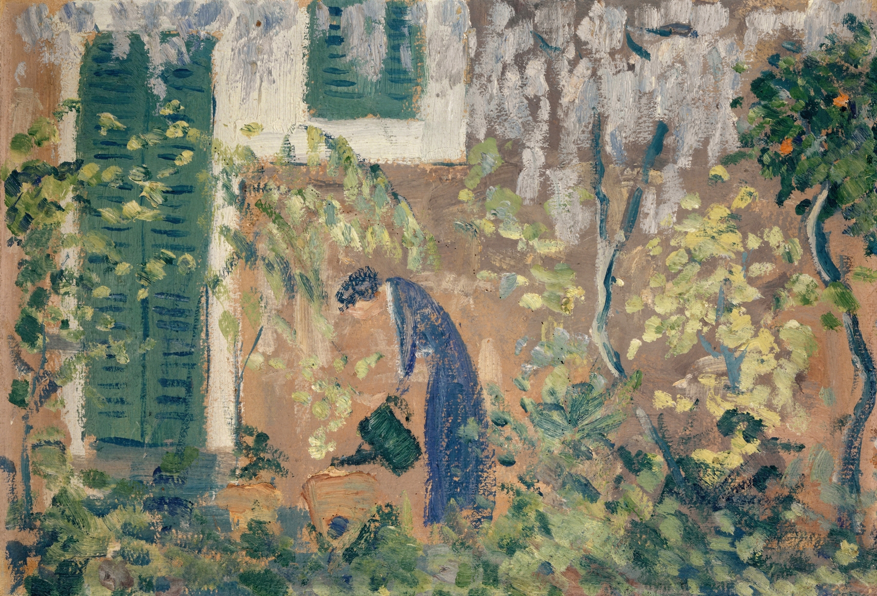Portrait of a woman in a garden, oil painting by Ernst Schiess