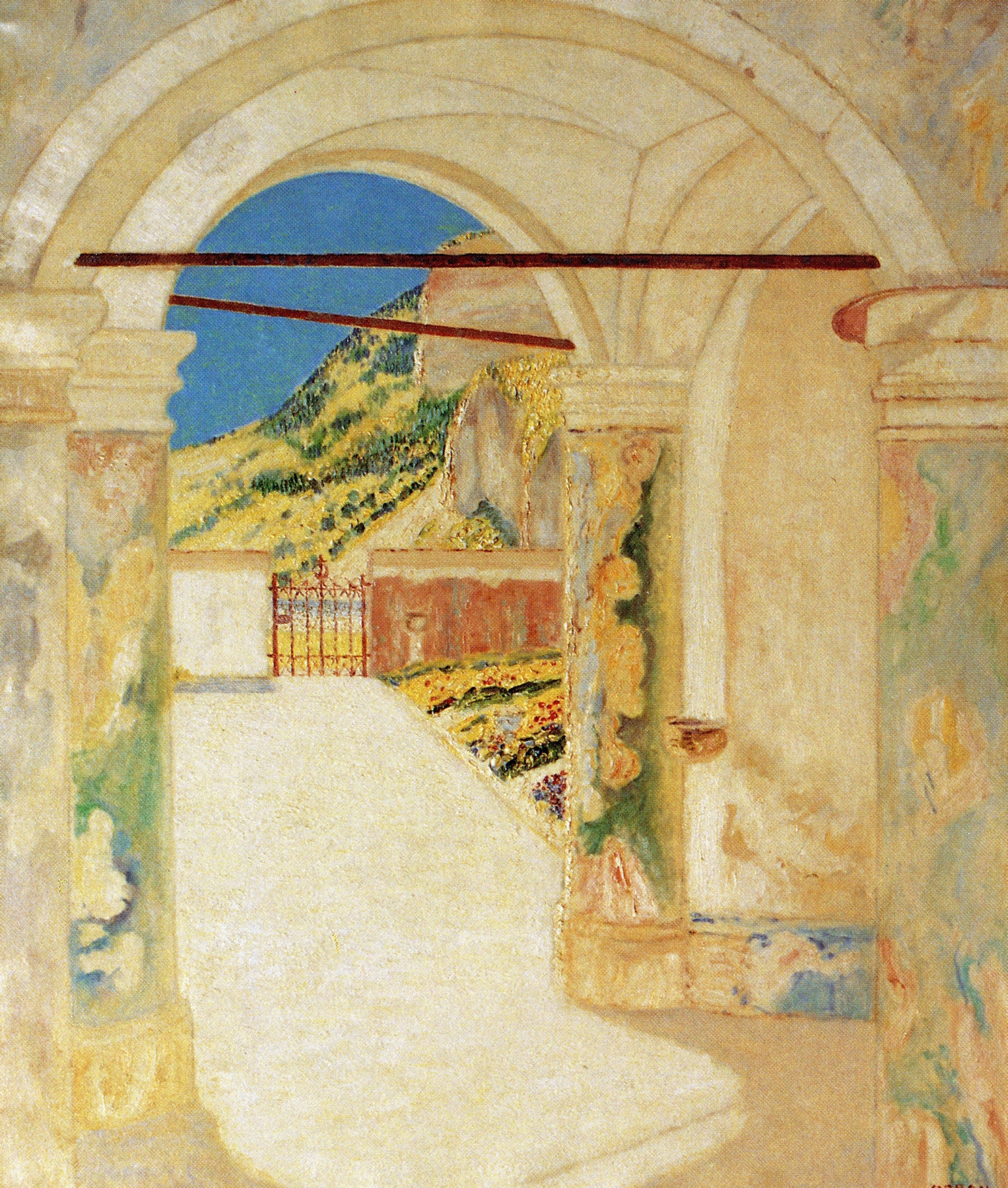 Friedhofskapelle Flintsbach, oil on canvas by Hermann Urban, depicting a chapel with shadows.