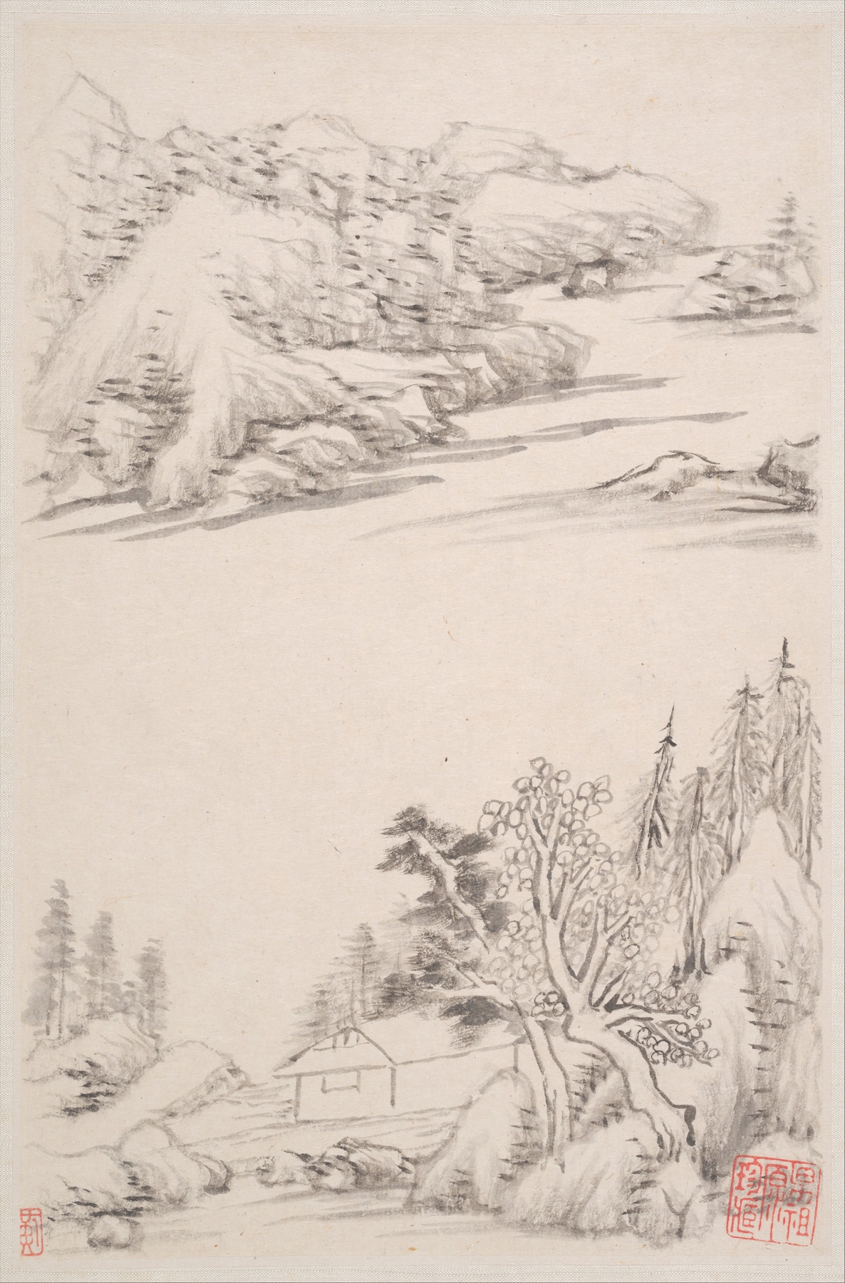 Landscape by Dong Qichang, Chinese Traditional, depicting distant mountains and nature.