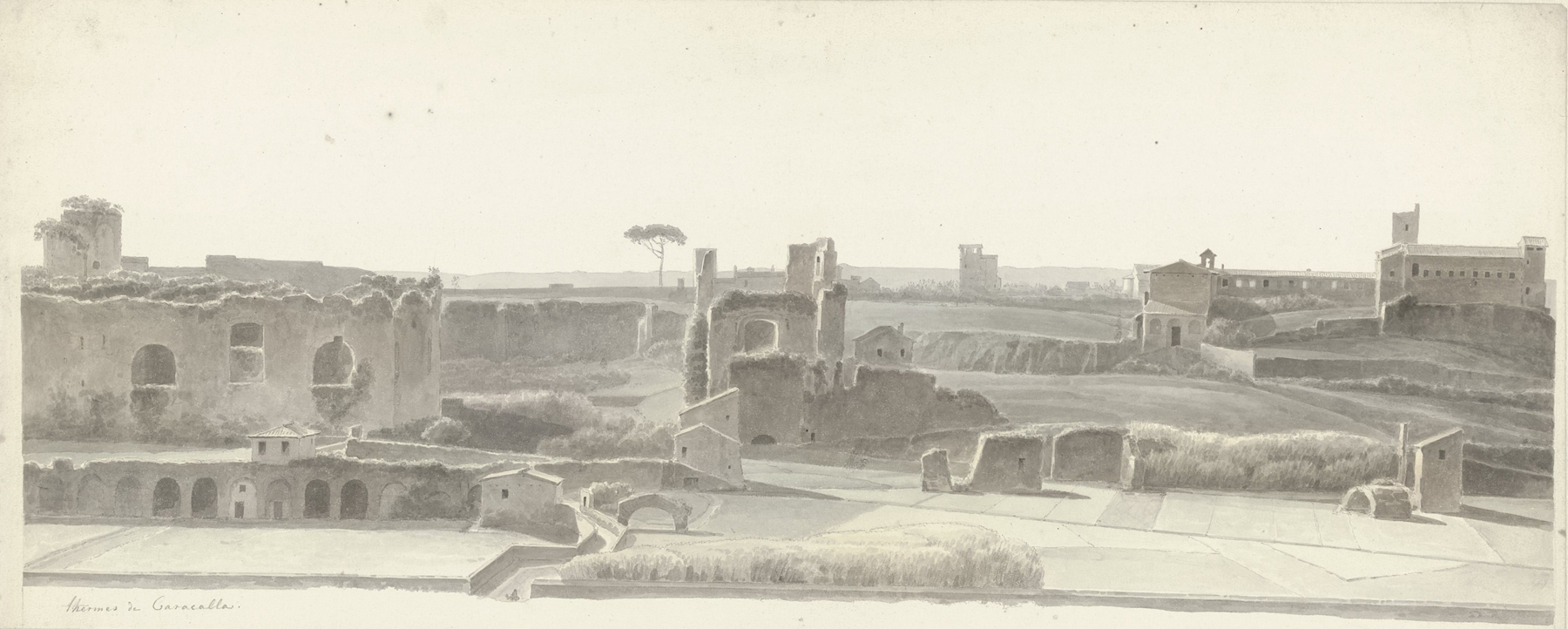 The Baths of Caracalla and Three Capitals from the Villa Mattei in Rome, by Josephus Augustus Knip, public domain