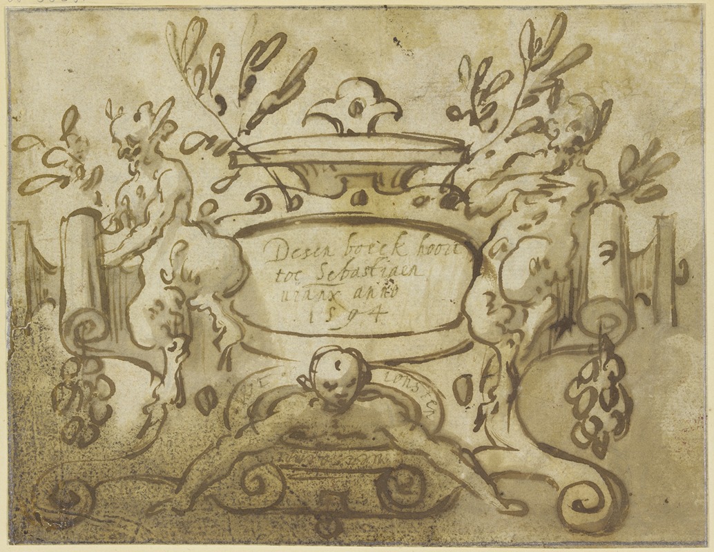 Sebastian Vrancx's 'Frontispiz mit Ornamentkartusche, flankiert von zwei Satyrn' features intricate ornamentation and mythological figures.