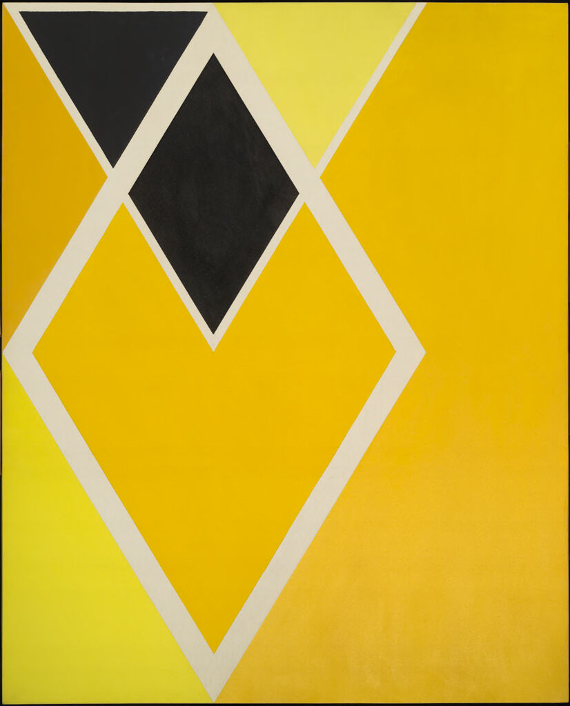 Abstract acrylic on canvas by Larry Zox featuring geometric shapes and vibrant colors.