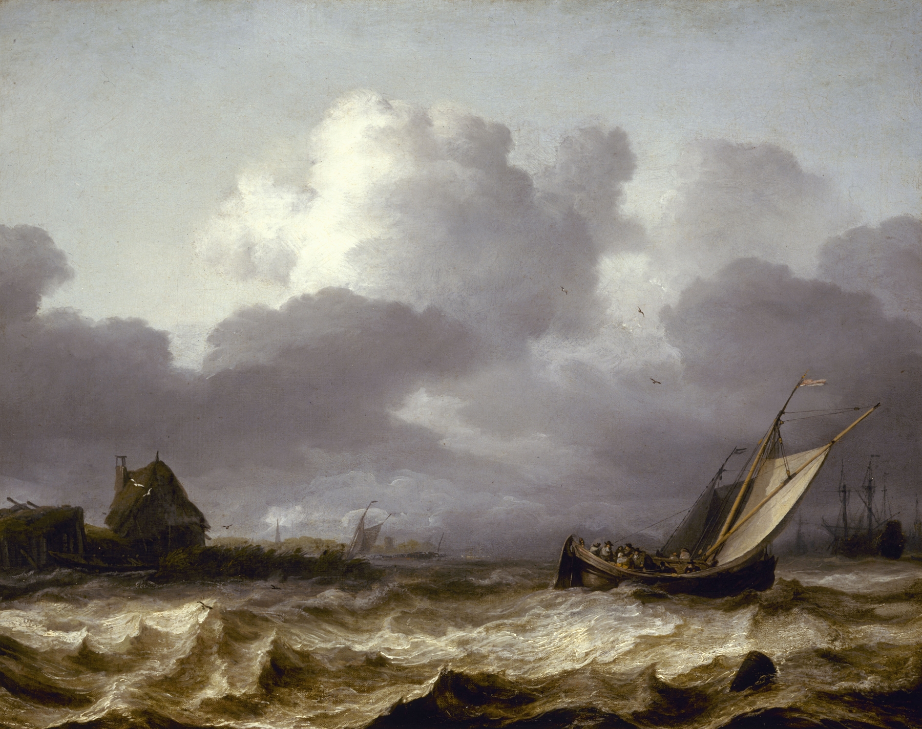 L’Orage by Allaert van Everdingen, oil on canvas depicting a stormy landscape with dark clouds.