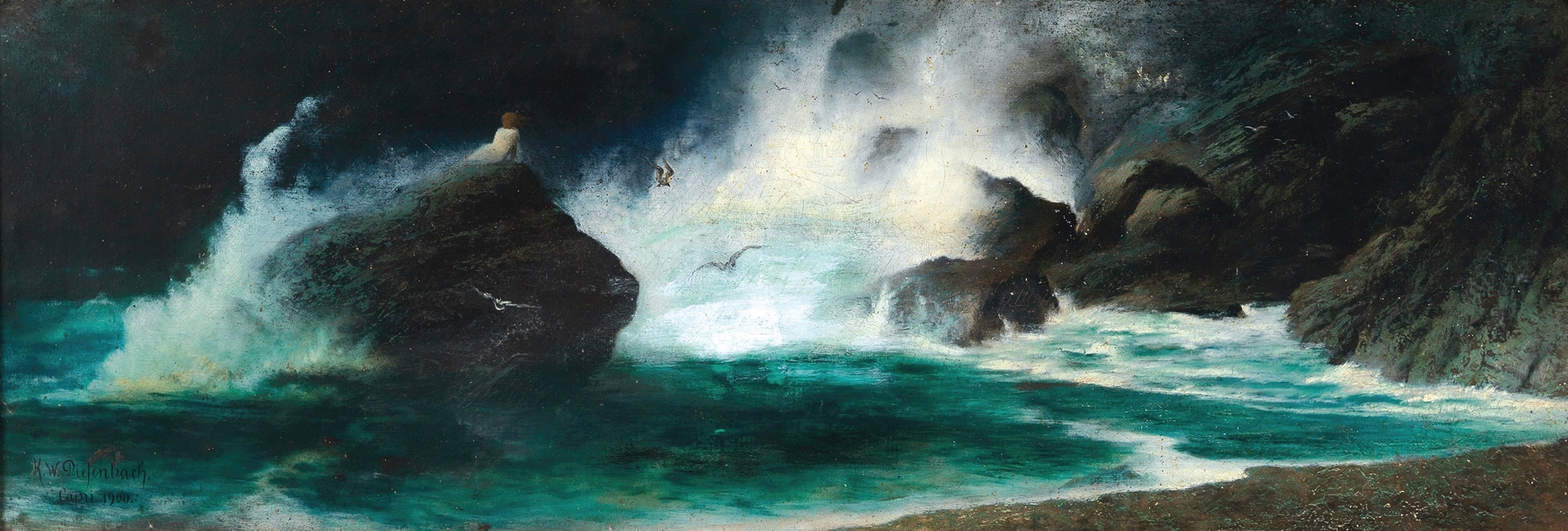 Capri by Karl Wilhelm Diefenbach, oil painting depicting a tranquil marine landscape.