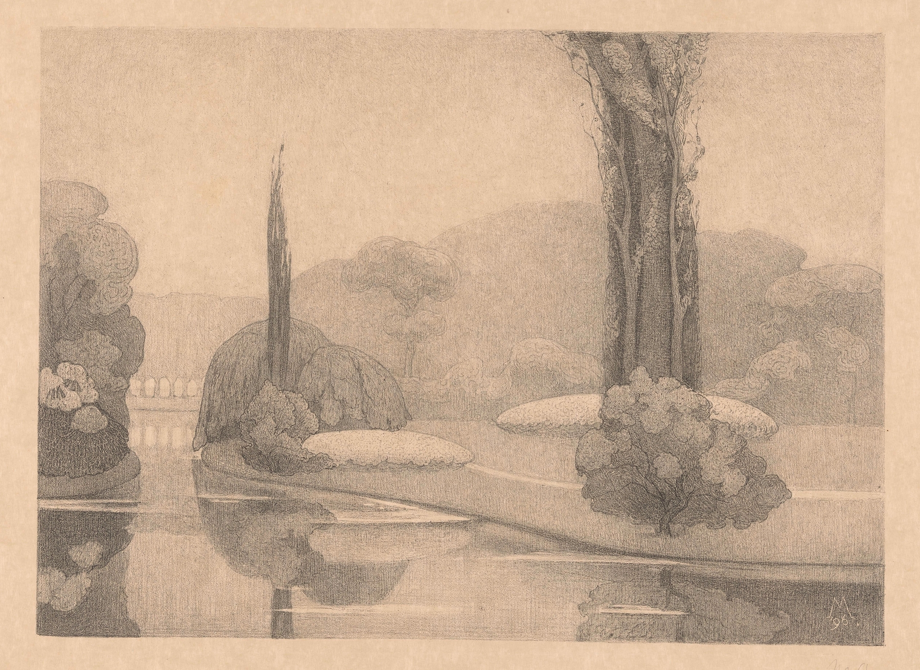 Gezicht op een park Bij een kasteel, by Simon Moulijn, public domain