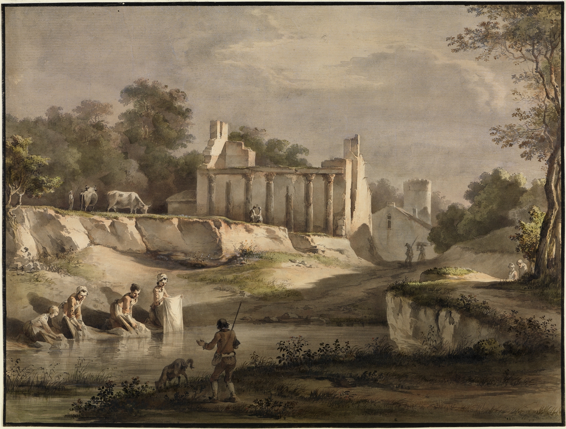Wäscherinnen an einem Flüsschen, an etching by Jean-Jacques de Boissieu