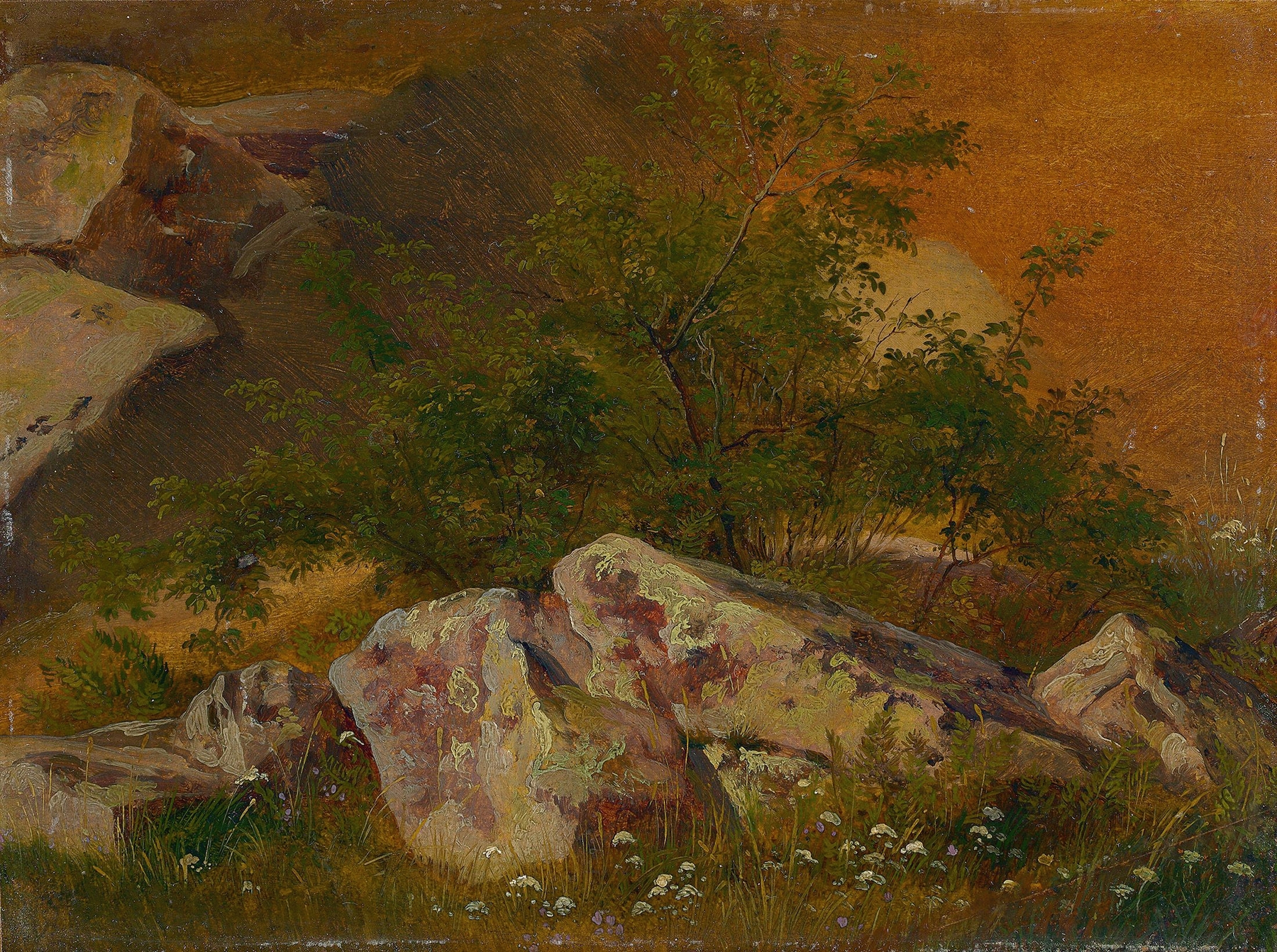 Landscape with a river and golden light, oil painting by Robert Kummer