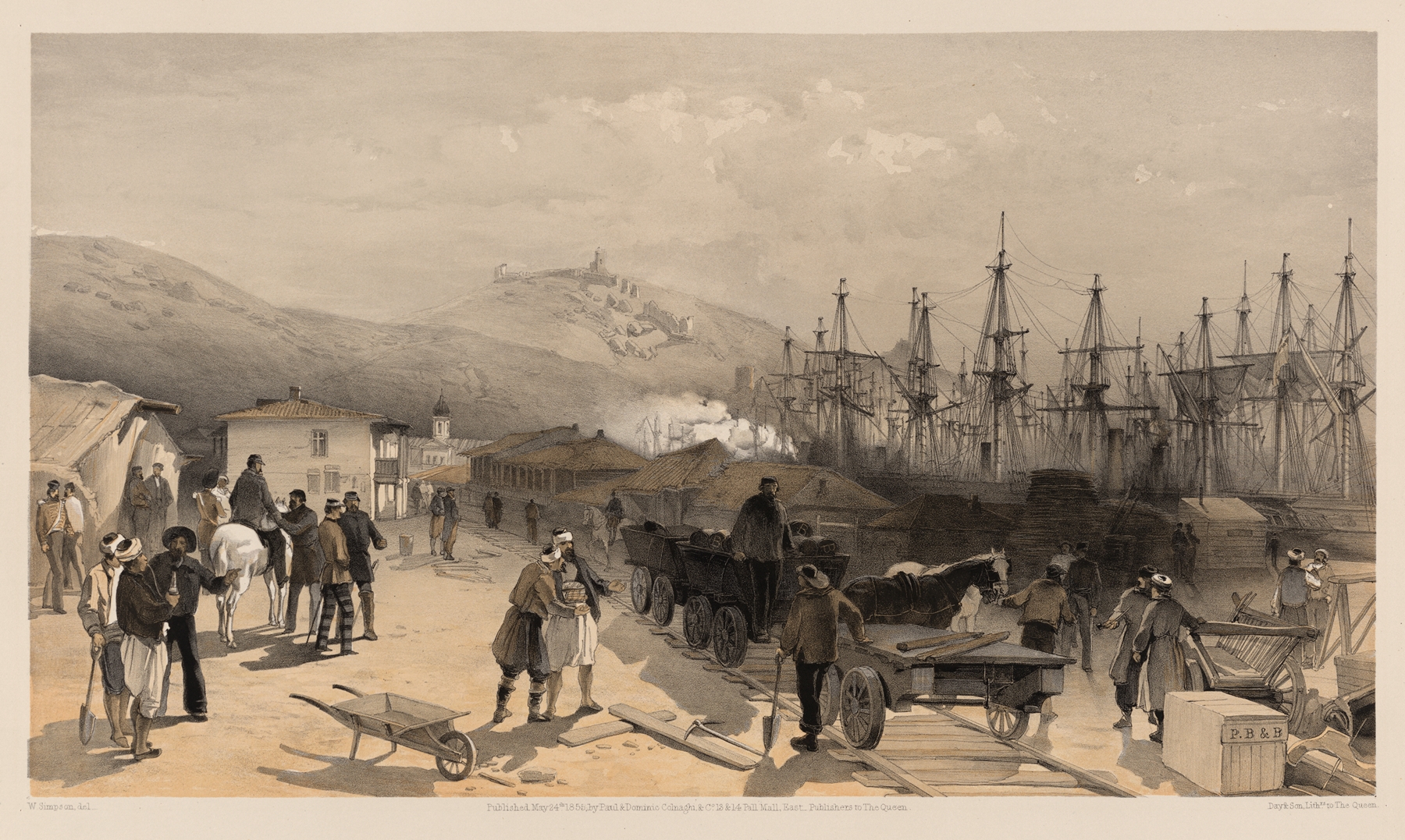 The railway at Balaklava, looking south., by William Simpson, public domain
