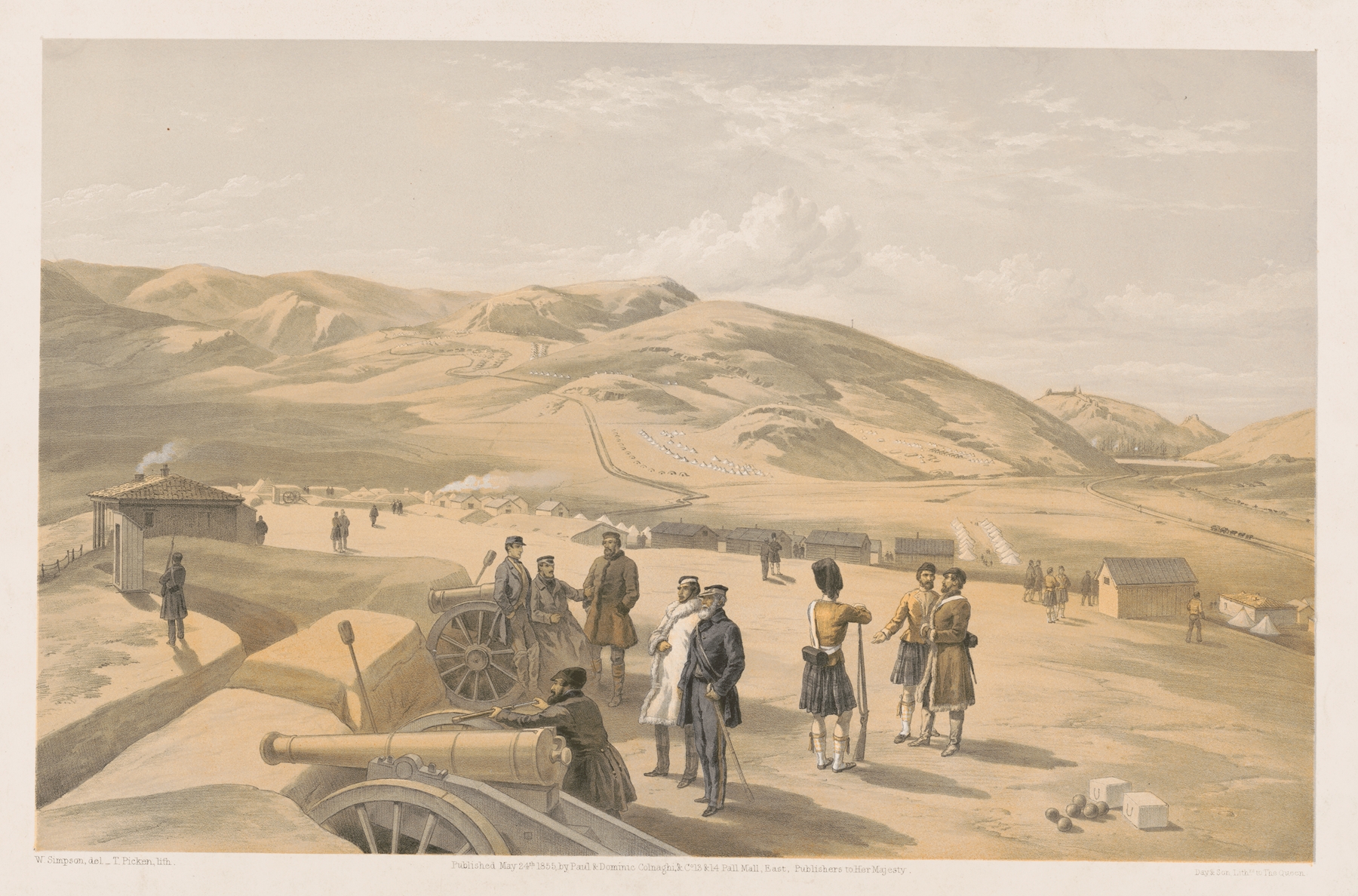 Highland Brigade camp, looking south., by William Simpson, public domain