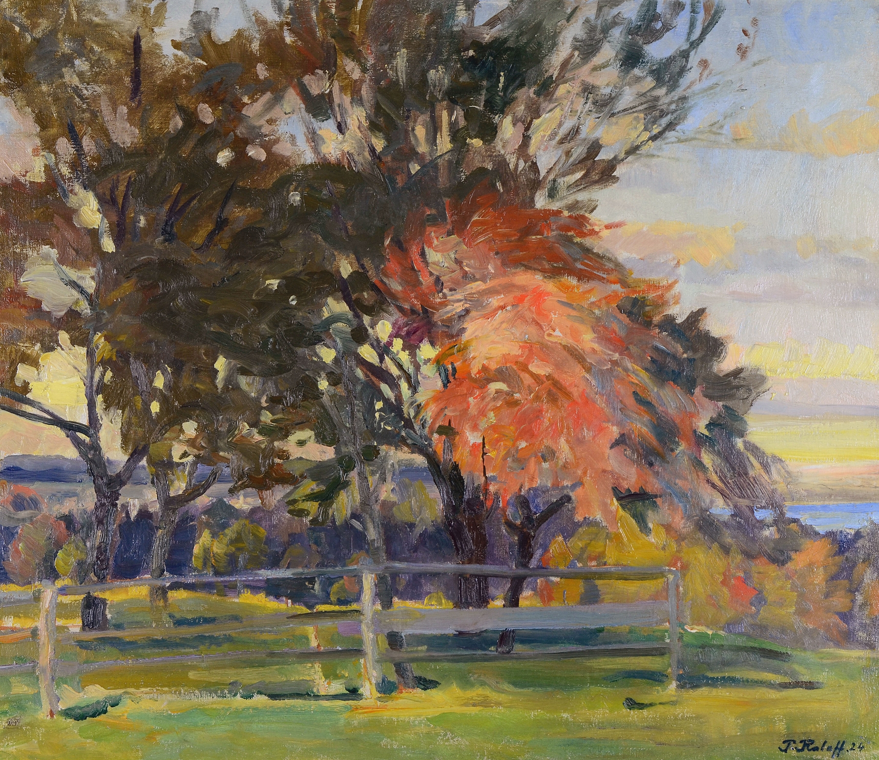 Abstract composition with red and gold tones by Paul Roloff, 1924