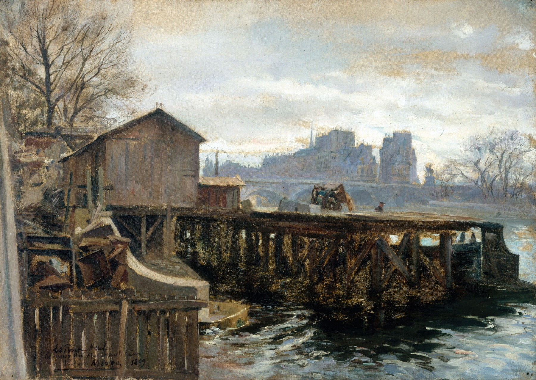 Genre scene depicting workers at a construction site, oil painting by Victor Marec