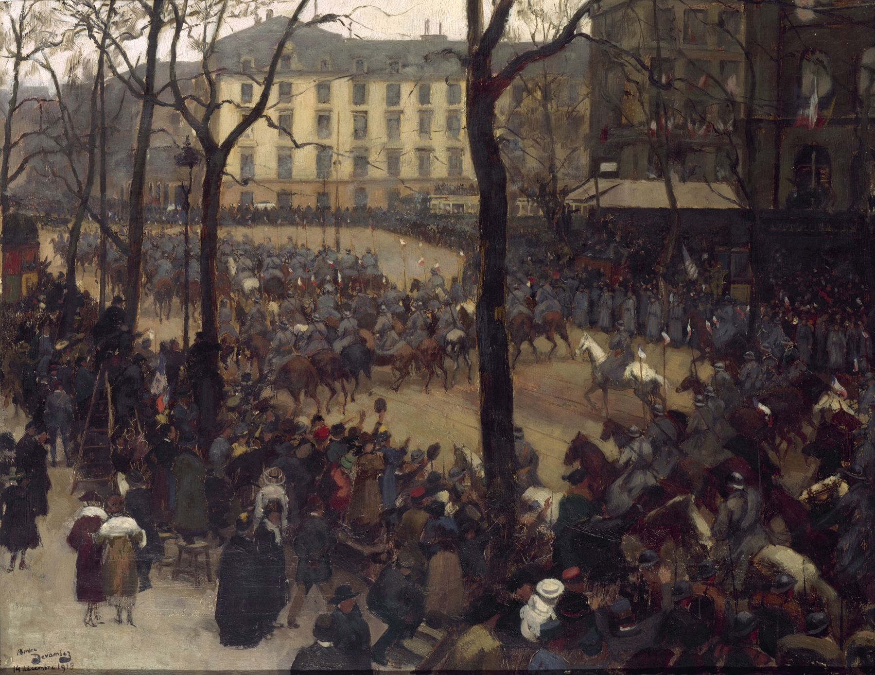 L’Escorte du président Wilson, oil on canvas by André Victor Édouard Devambez