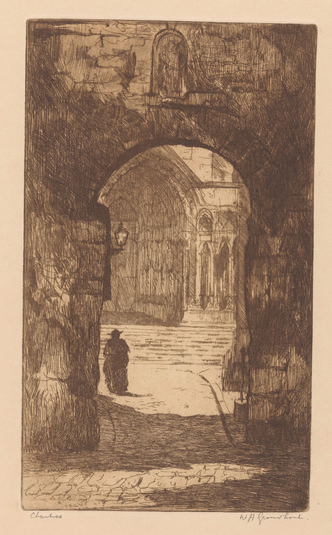 Chartres by Willem Adrianus Grondhout, Gothic architecture with intricate details and interplay of light and shadow.