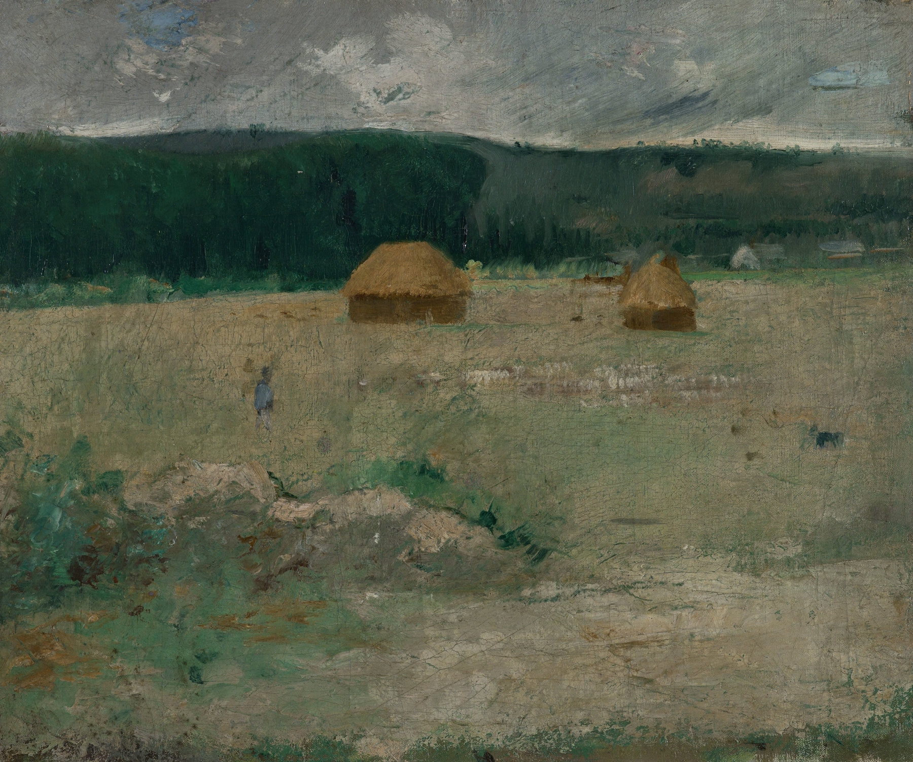 Giverny Farm by Theodore Wendel, impressionism, landscape with green grasses and sunlight