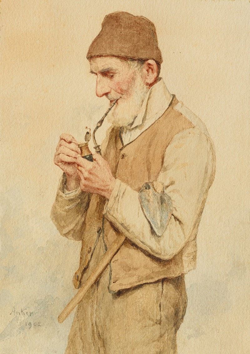 A man lighting a pipe in a tranquil rural setting.