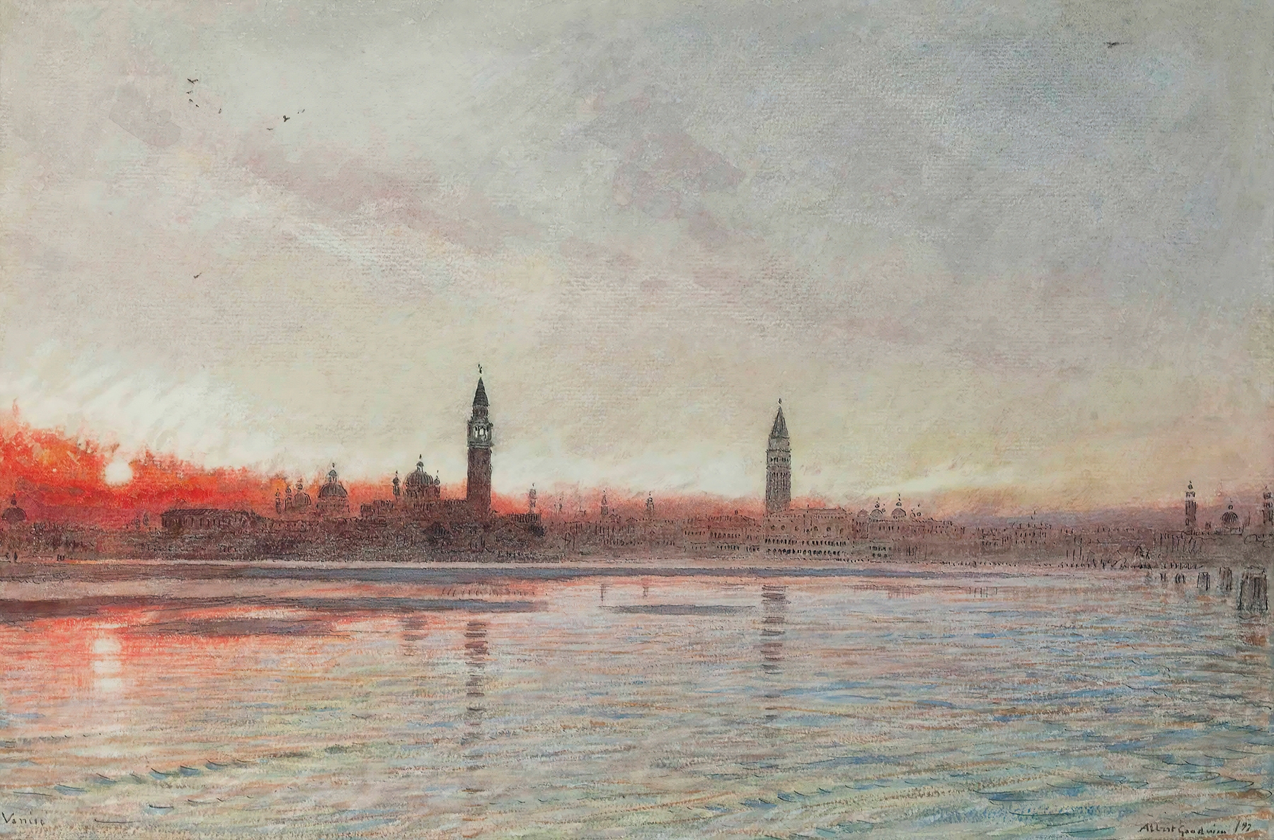 Twilight sunset over a canal in Venice, oil on canvas by Albert Goodwin