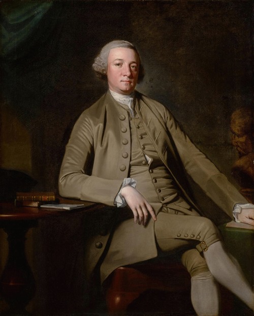 A seated gentleman in a formal portrait by George Romney.