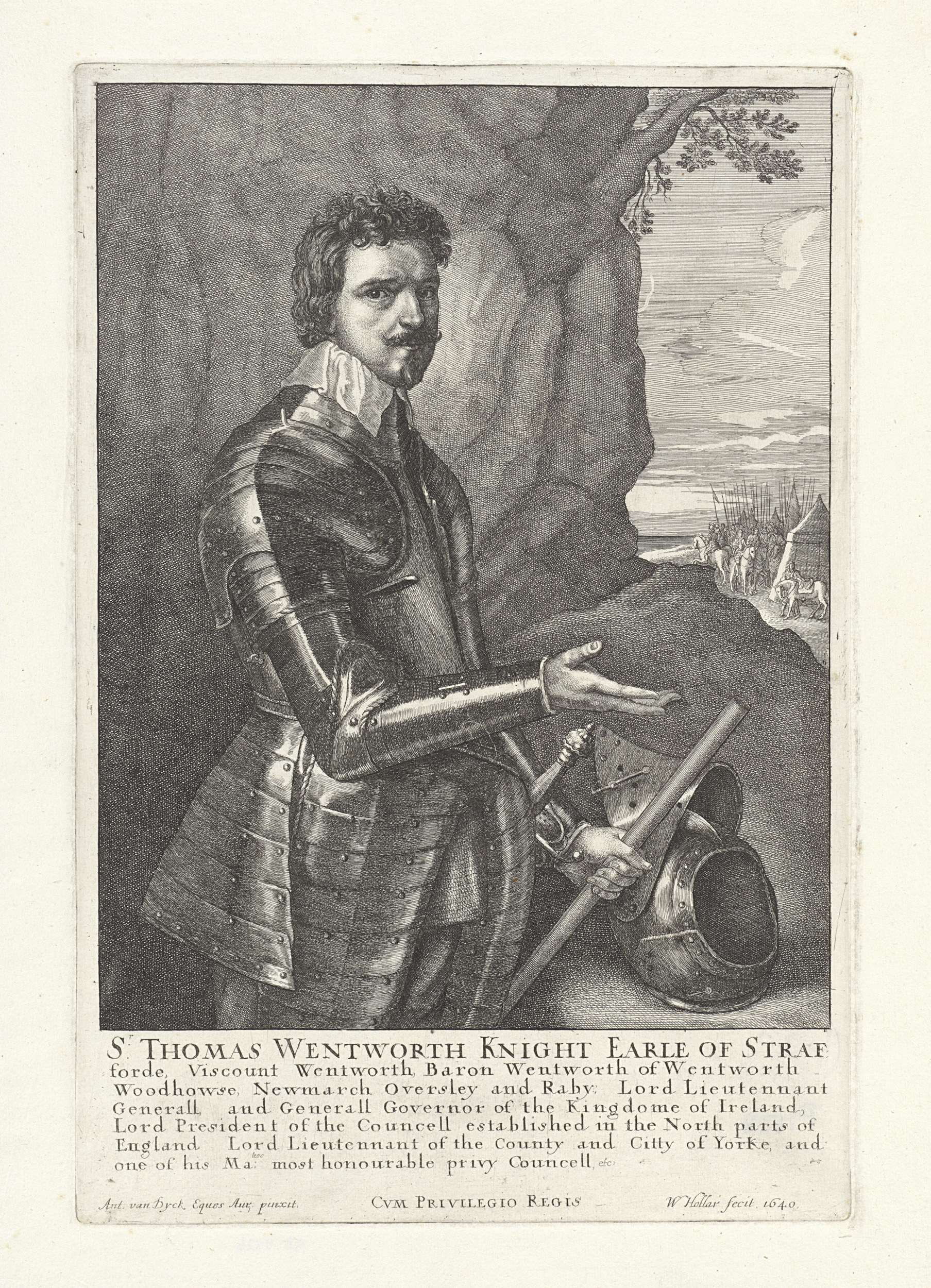 Etching by Wenceslaus Hollar depicting Thomas Wentworth in dark robes