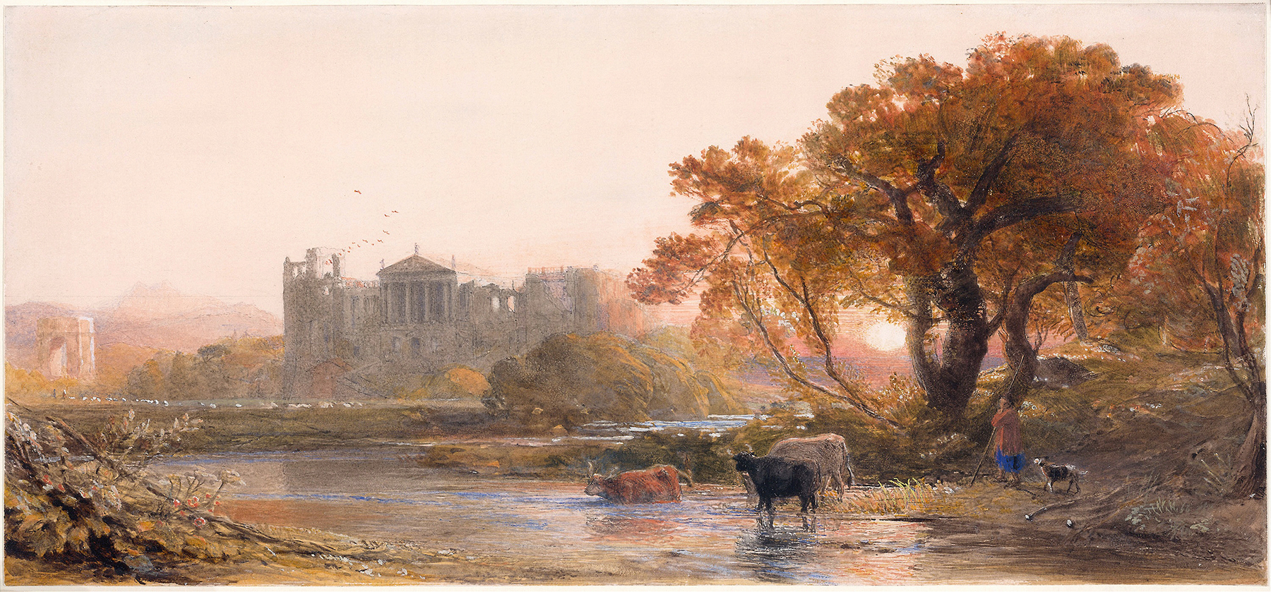 Evening in Italy—the Deserted Villa by Samuel Palmer, oil painting depicting a villa at twilight.