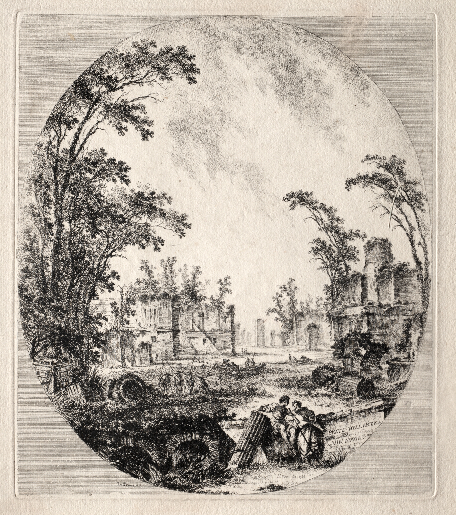 Engraving by Jean-Claude-Richard de Saint-Non depicting the Old Appian Way landscape