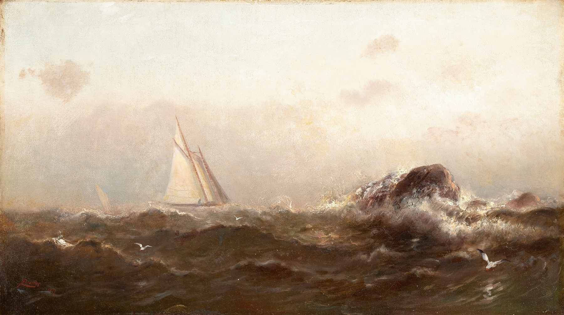 Marine scene at dawn, oil painting by Arthur Quartley