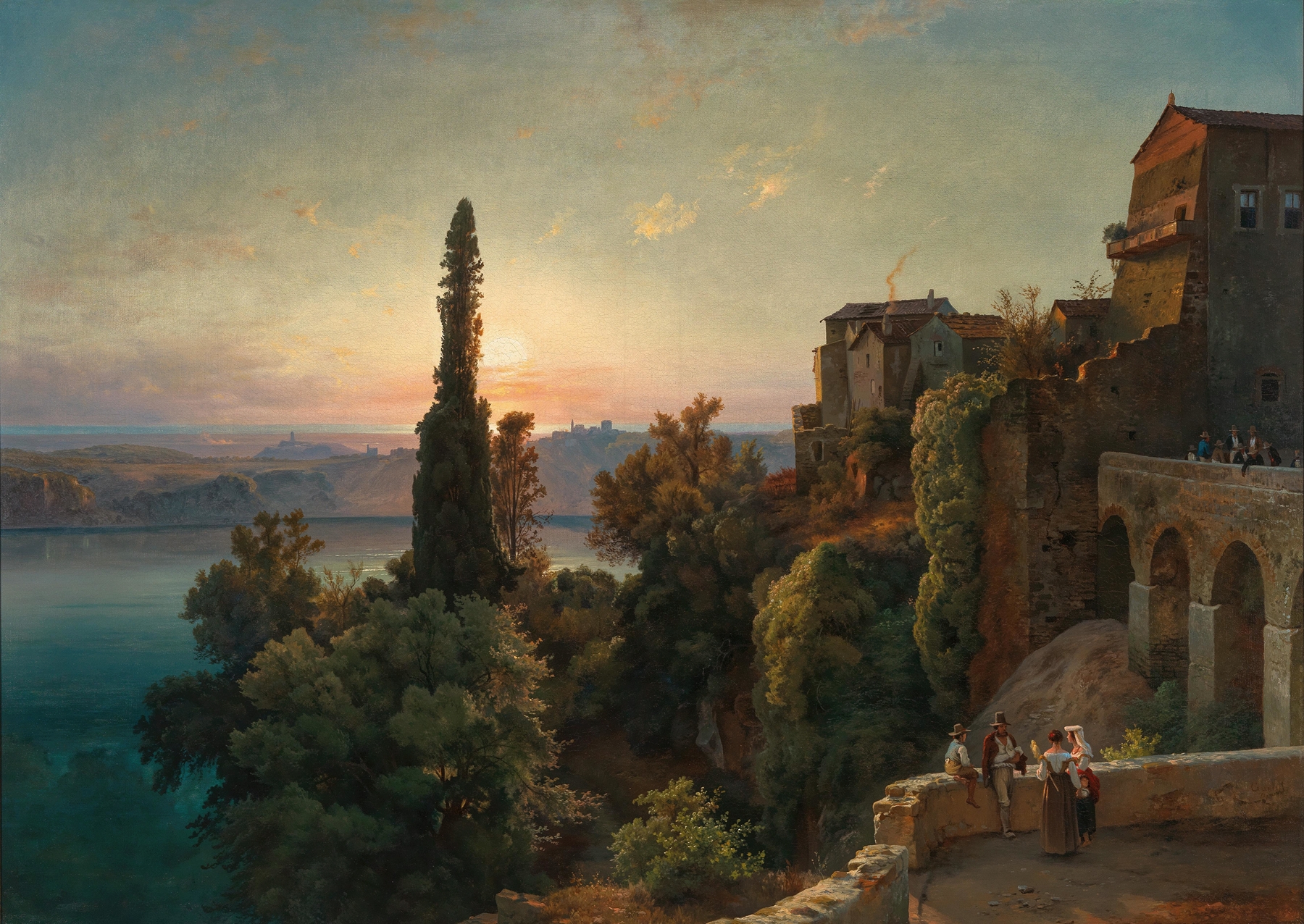Landscape of Lake Nemi in the Alban Hills by Louis Gurlitt, oil painting