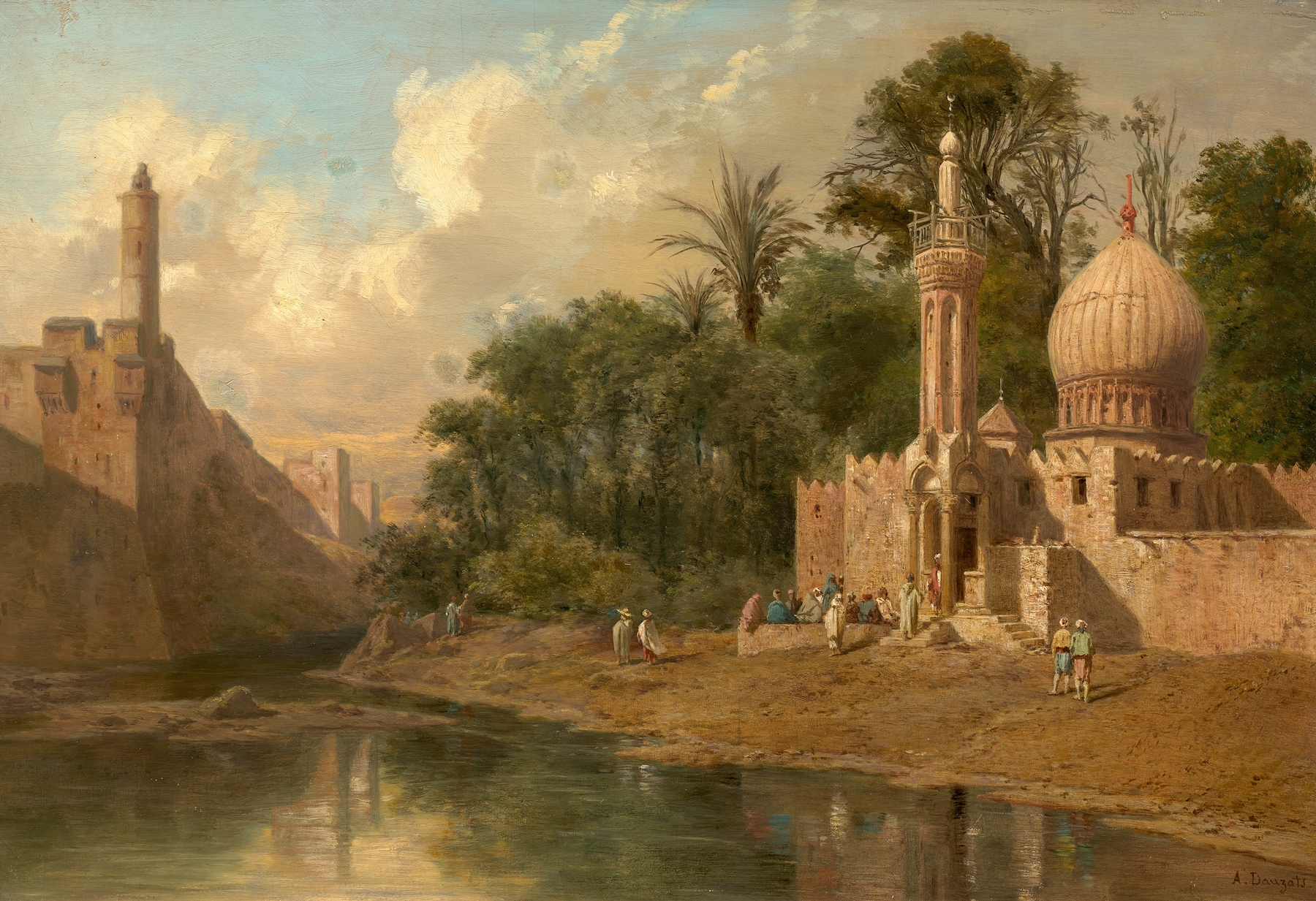 Landscape with ruins under a soft sky, oil on canvas by Adrien Dauzats