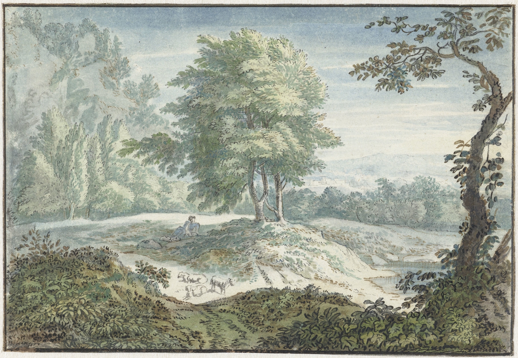 Pastoral landscape with sheep, oil on canvas by Jacob van Liender