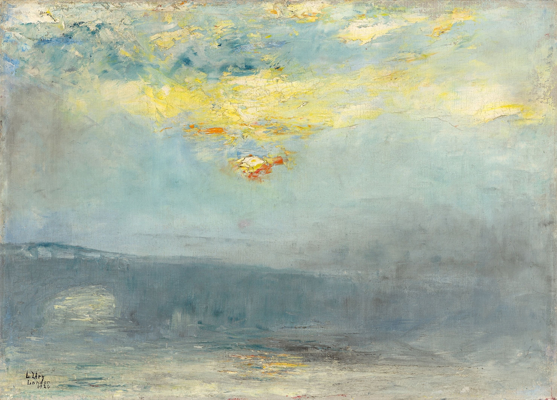 Waterloo Bridge bei Nebel, London, by Lesser Ury, public domain