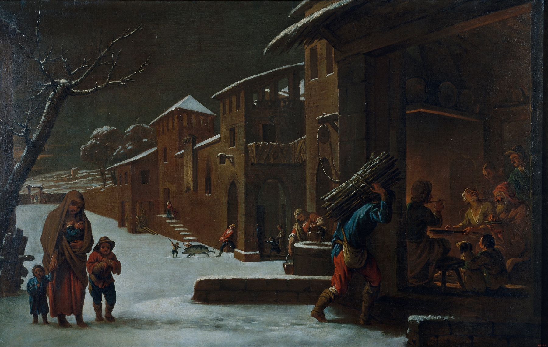 Winter by Antoni Viladomat, oil on canvas depicting a snowy landscape with a pale sky.