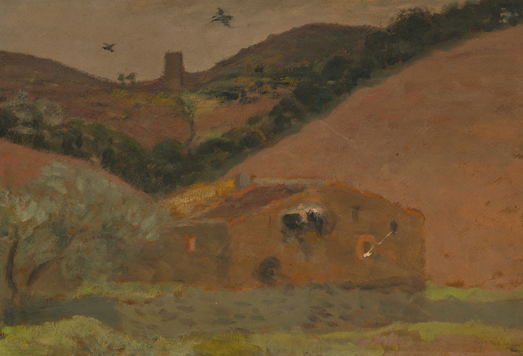 Paysage à Banyuls by Aristide Maillol, oil painting depicting a serene landscape with hills and a soft sky.