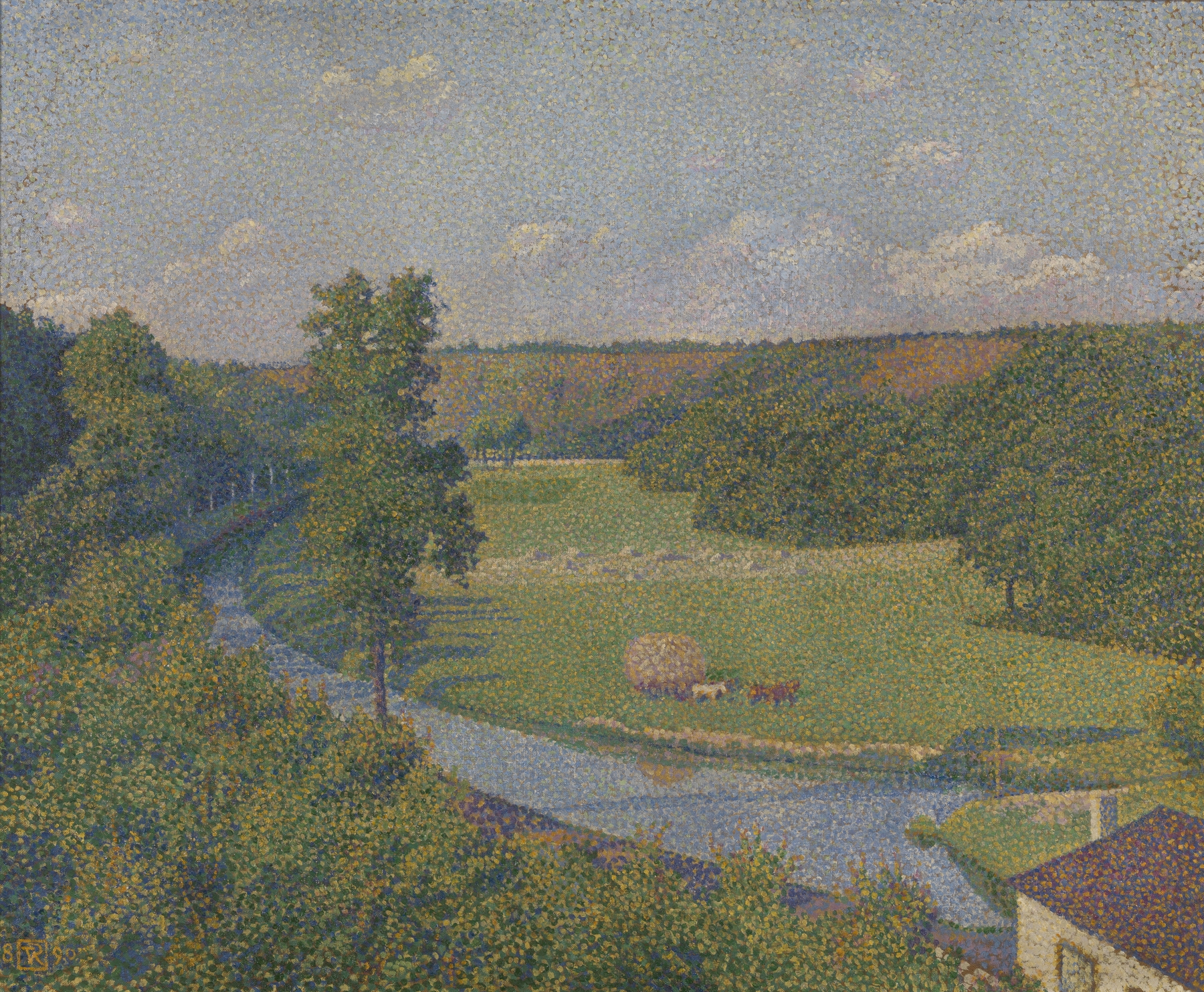 The Valley of the Sambre by Theo van Rysselberghe, oil on canvas depicting a tranquil river landscape.