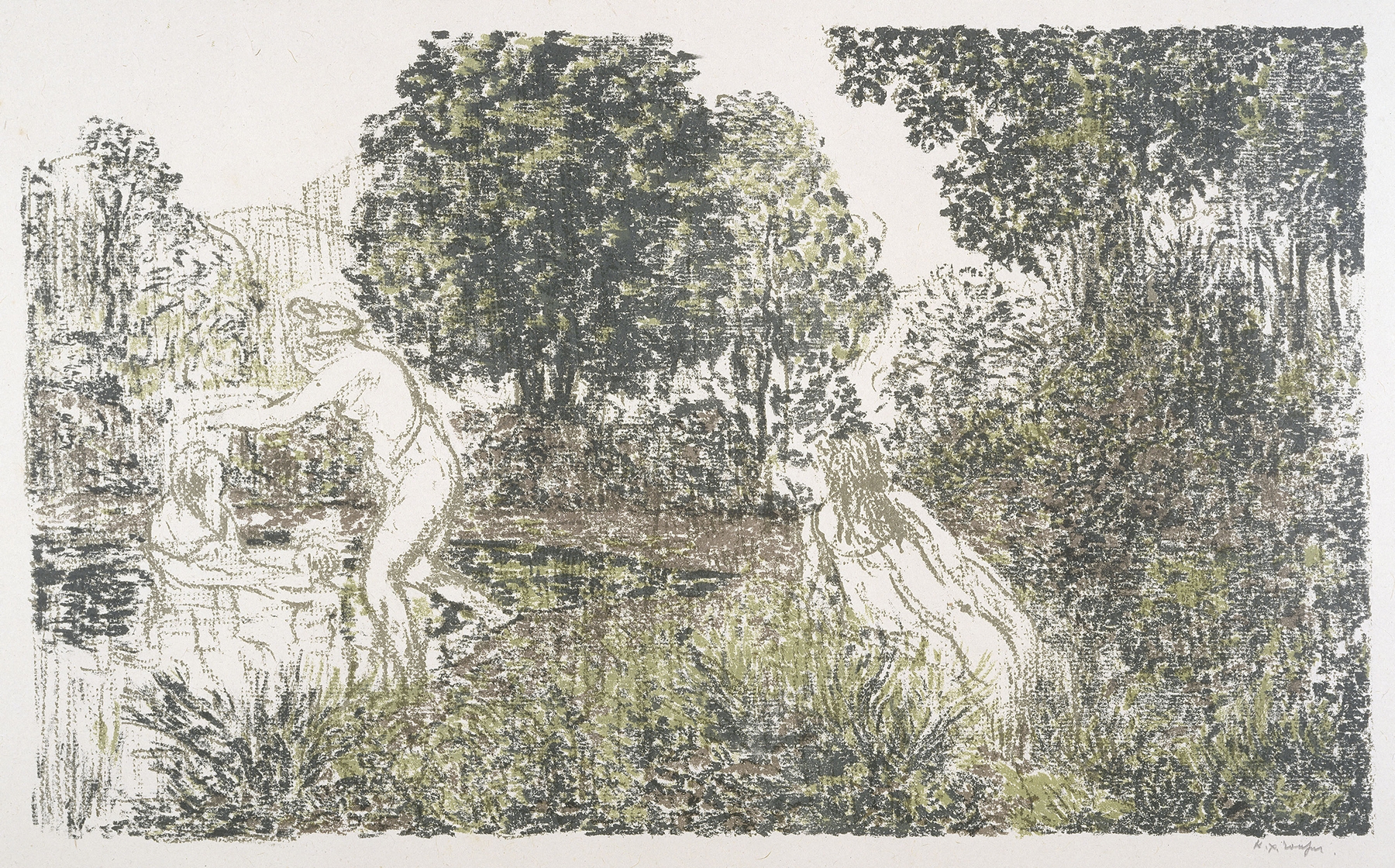 Bathers by a pool in Post-Impressionism style by Ker-Xavier Roussel