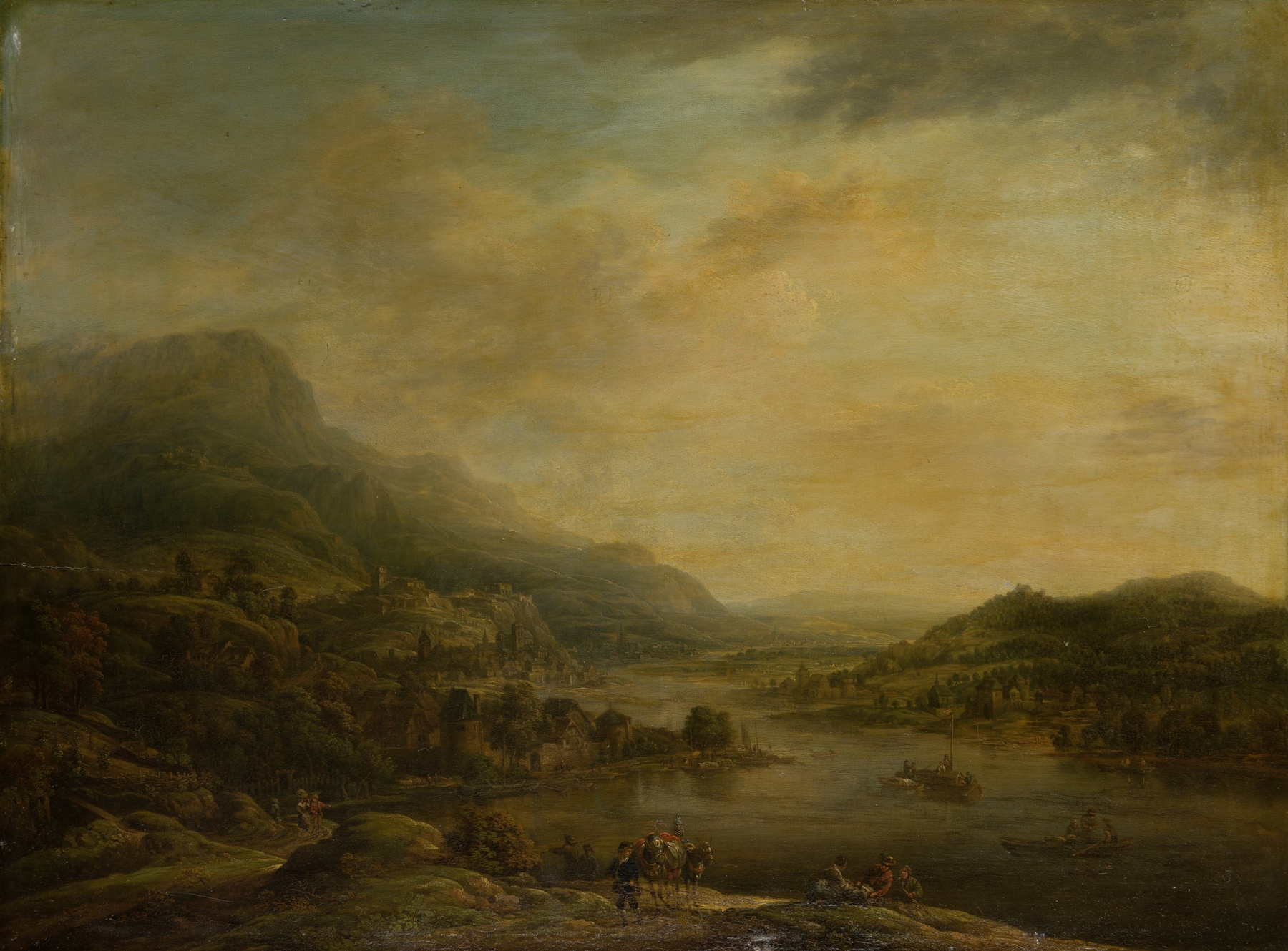 River landscape with mule drover, Rococo style by Christian Georg Schütz the elder