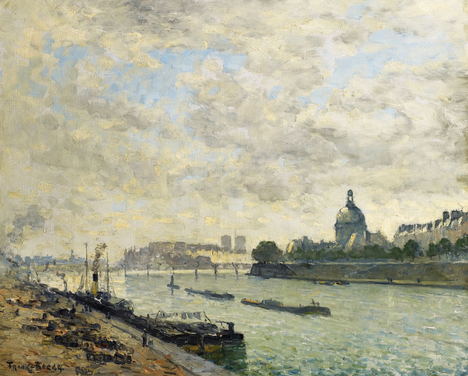 Landscape of the Seine river with trees, oil painting by Frank Myers Boggs