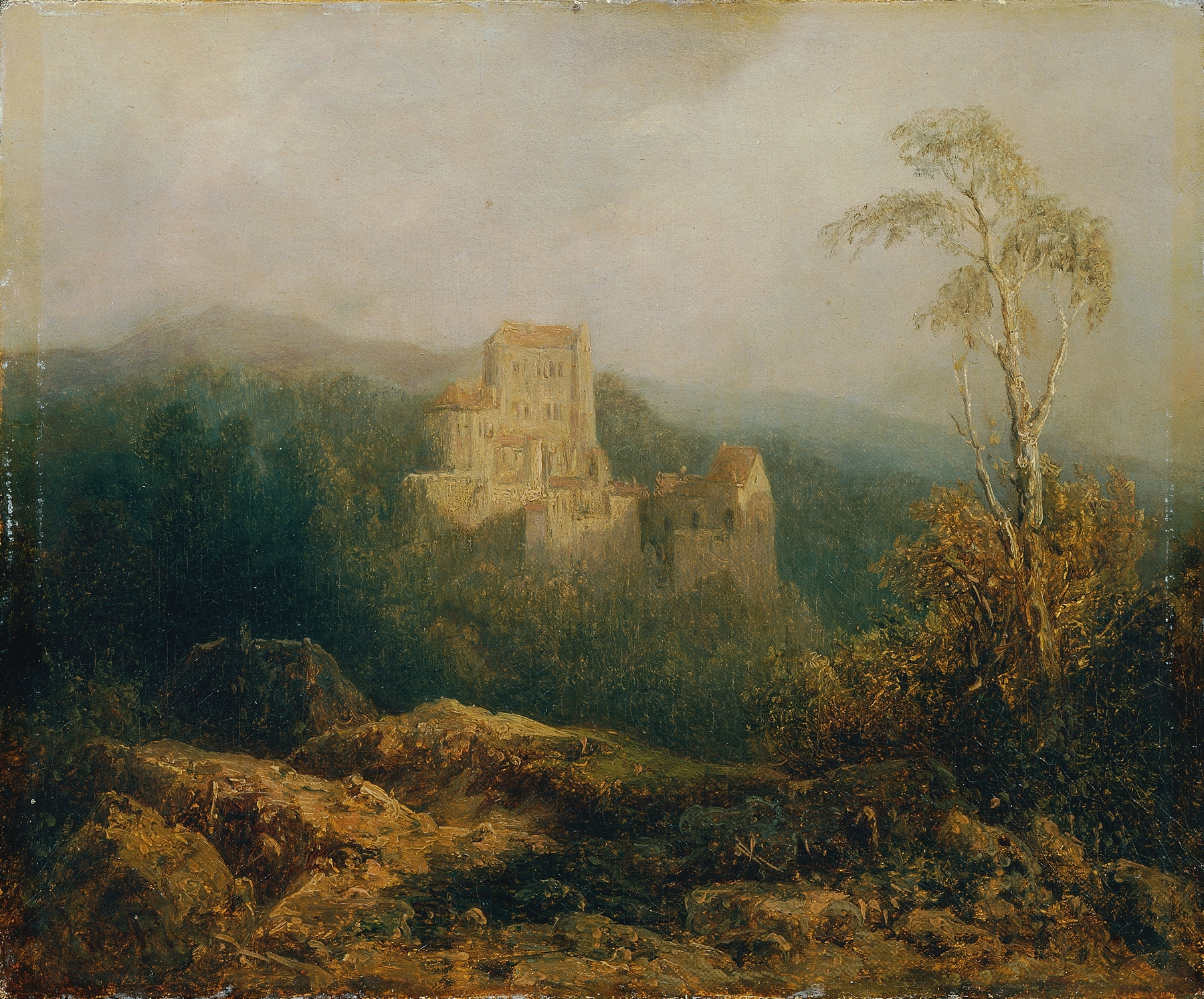 Ethereal castle in mist, oil on canvas by August Piepenhagen
