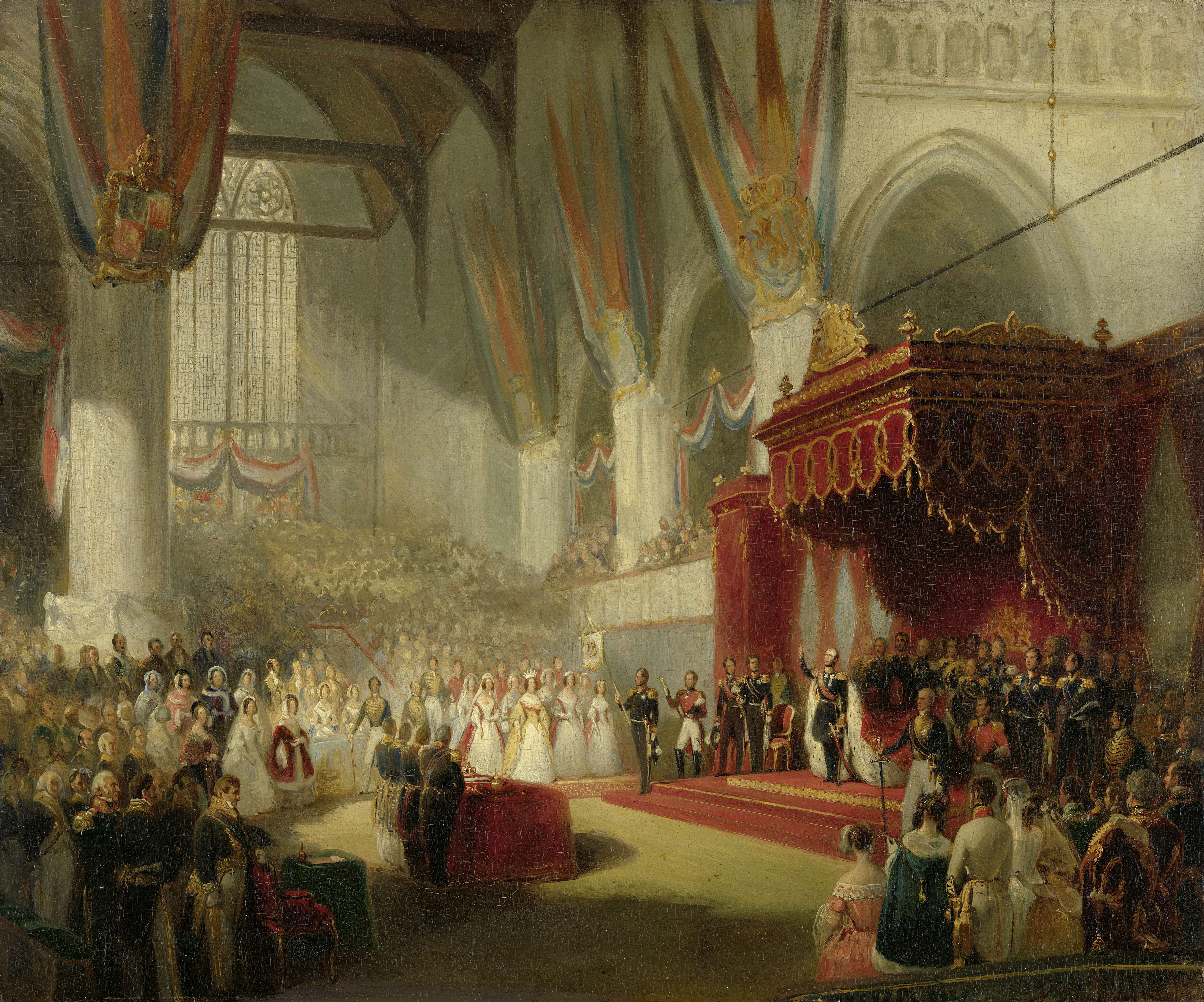 The Inauguration of King William II in the Nieuwe Kerk in Amsterdam on 28 November 1840, by Nicolaas Pieneman, public domain