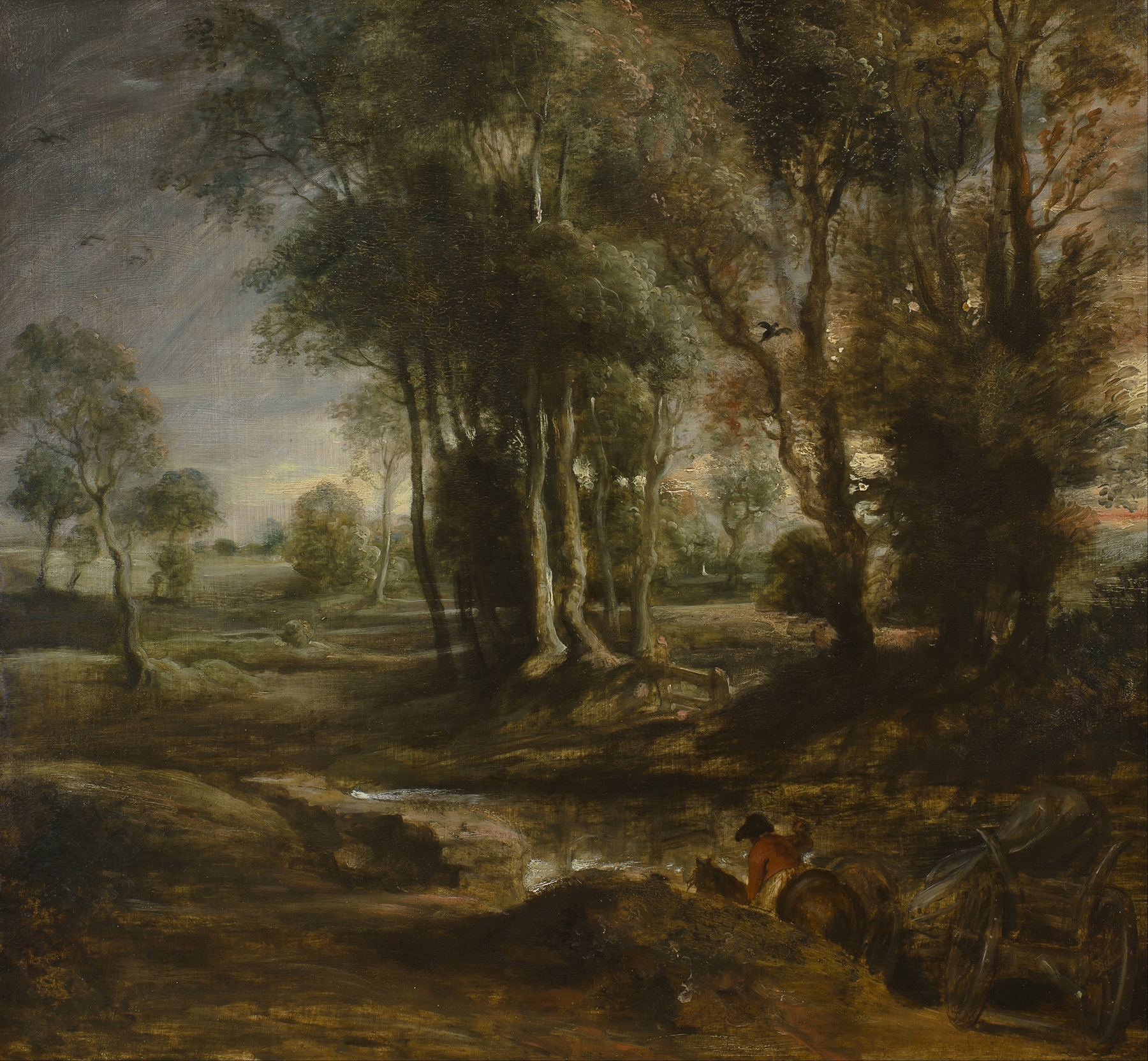Evening Landscape with Timber Wagon, by Peter Paul Rubens, public domain