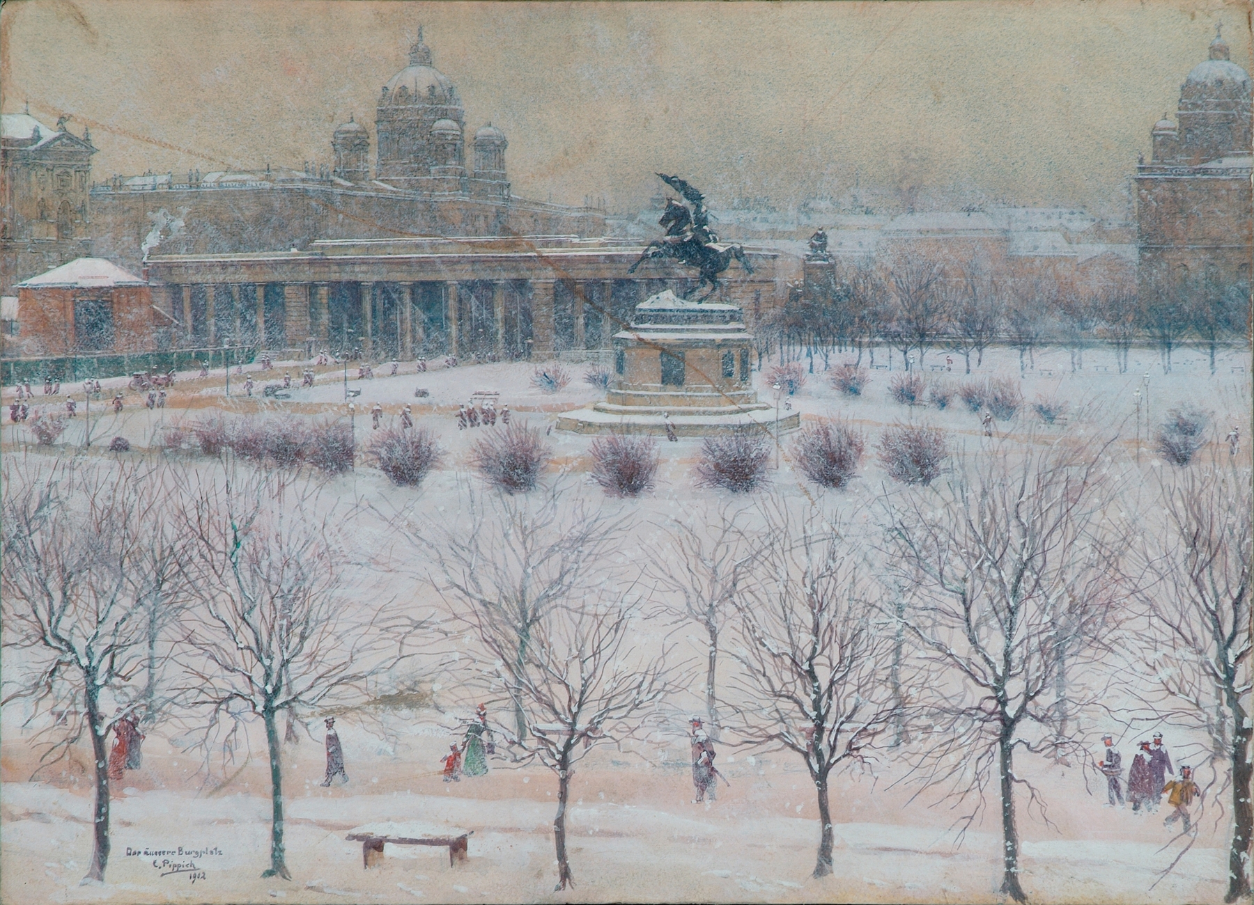 Winter landscape with snow and footprints, oil on canvas by Carl Pippich