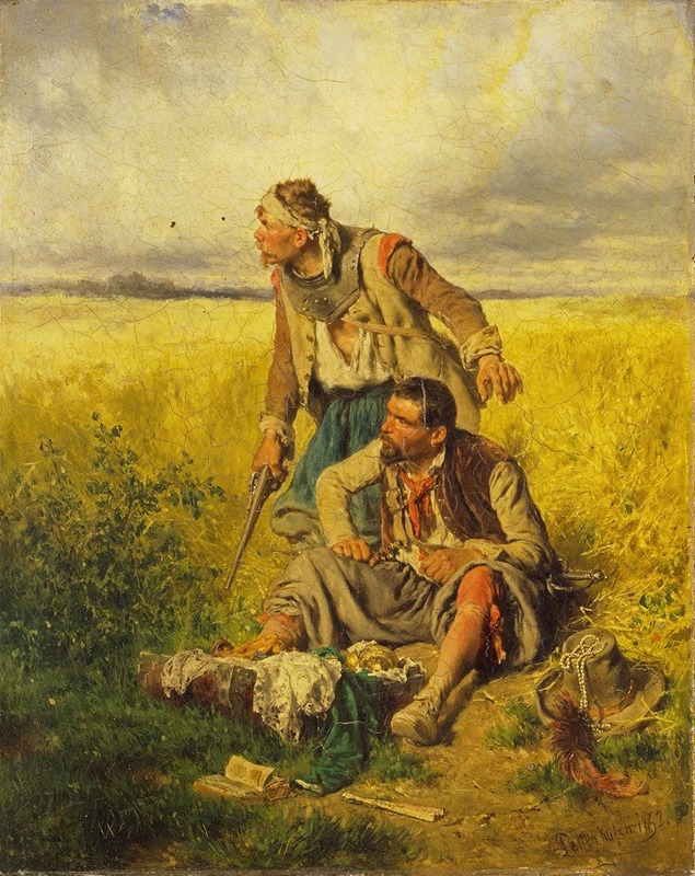 A depiction of robbers in a cornfield by August von Pettenkofen.