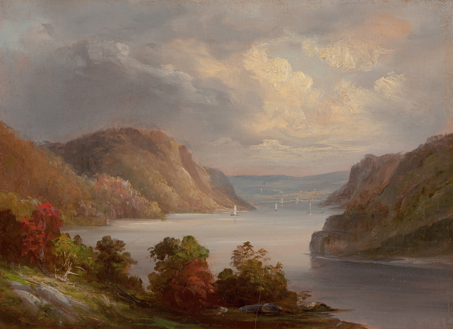Landscape with a river at sunset, oil on canvas by Hudson River School