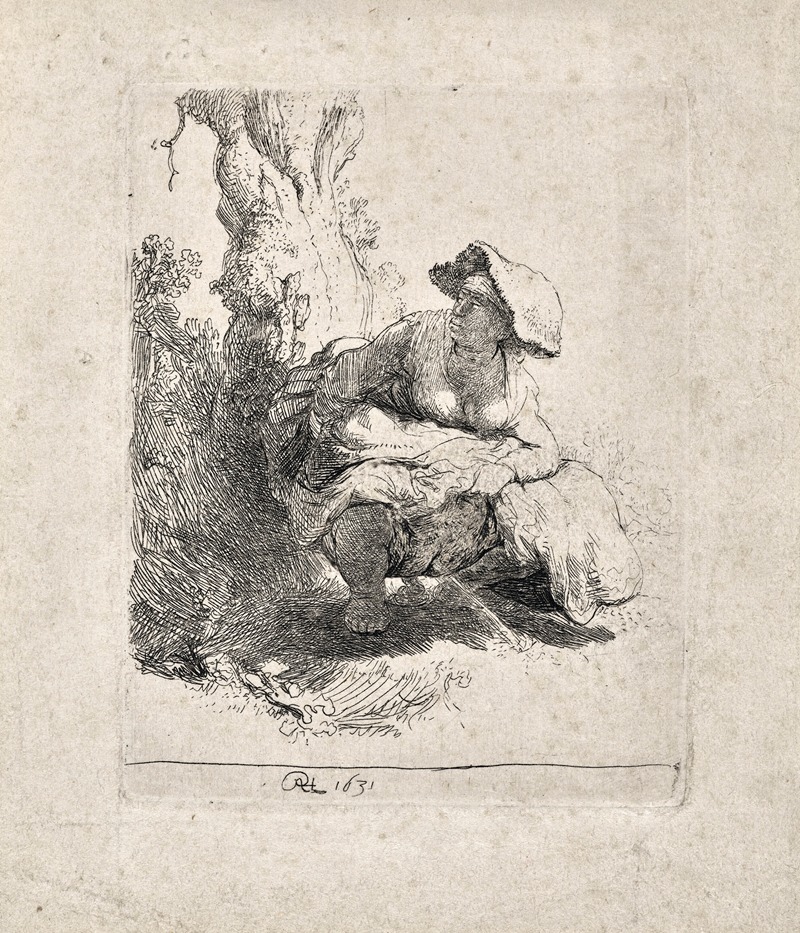 A woman depicted in a moment of daily life, showcasing Rembrandt's attention to detail.